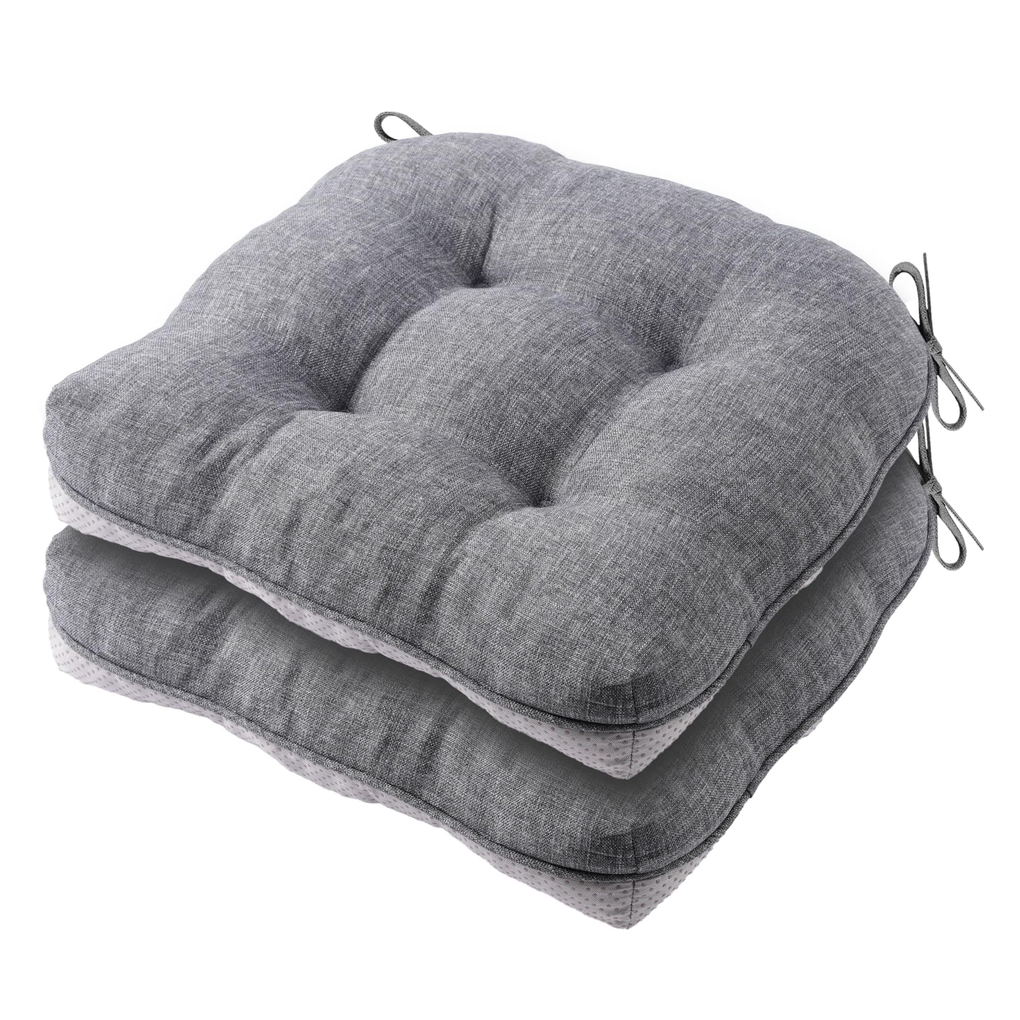 Battilo Chair Cushions Set of 2 for Reading Seats, Seat Cushions for Kitchen Dining Chairs with Non-Slip Backing, Indoor/Outdoor Waterproof Chair Seat Pads with Ties, 40cm x 40cm x 10cm, Dark Grey