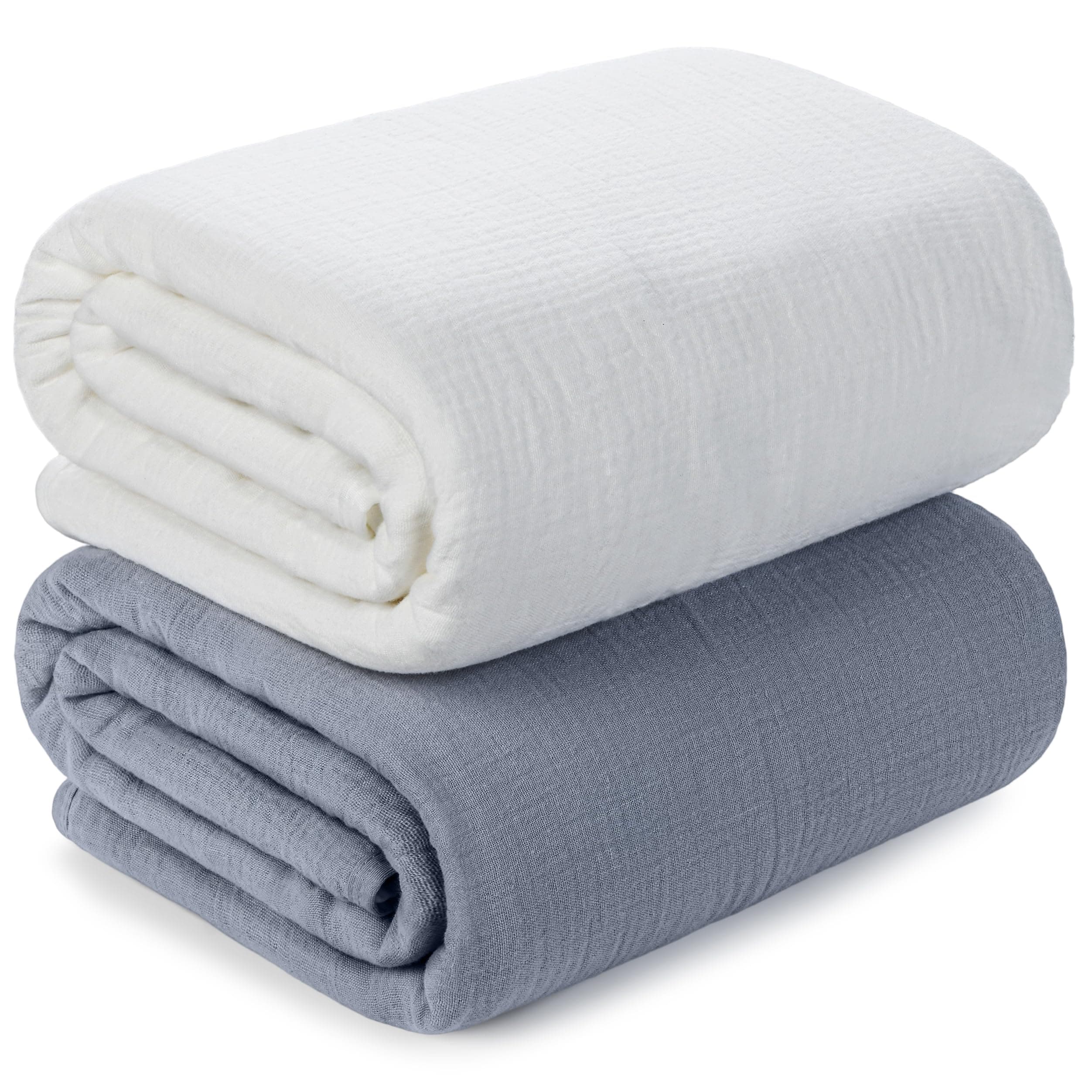 Muslin Swaddle Blankets for Newborn, 2 Pack Breathable Soft Receiving Blanket, Large 41 x 41 inches Swaddle Wrap Burping Clothes, Essentials Infant Shower Items. (White & Light Gray)