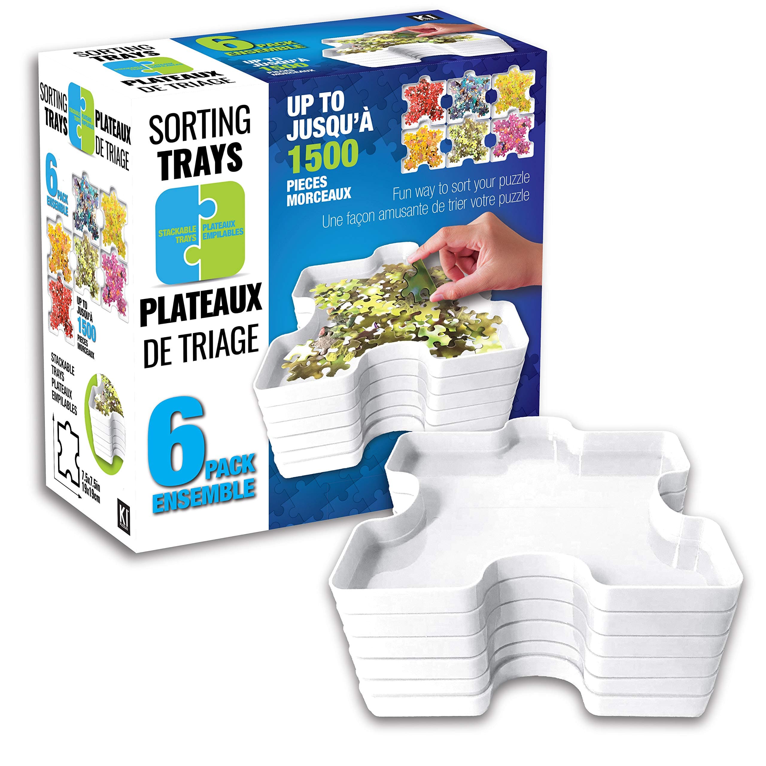 KI Puzzles Jigsaw Puzzle Sorting Trays. 6 Stackable Trays – Puzzle Storage - Holds up to 1500 Pieces