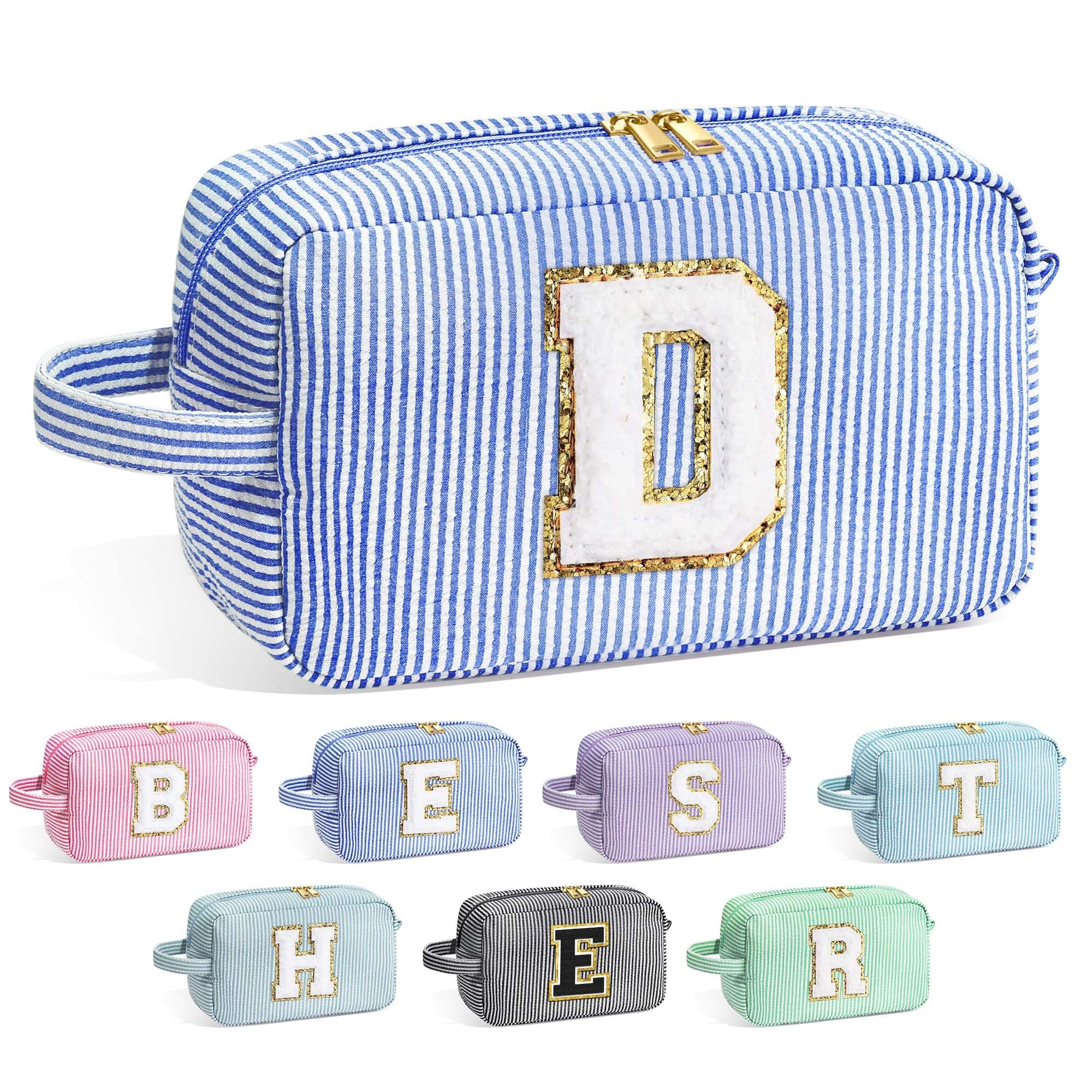 YOOLIFE Birthday Gifts for Women Teen Girls Kids - Initial Makeup Bag Cosmetic Bag Toiletry Pouch, Gifts for Women Mom Daughter Friends Sister, Blue, 9.4" * 3.5" * 5.5", Blue-d
