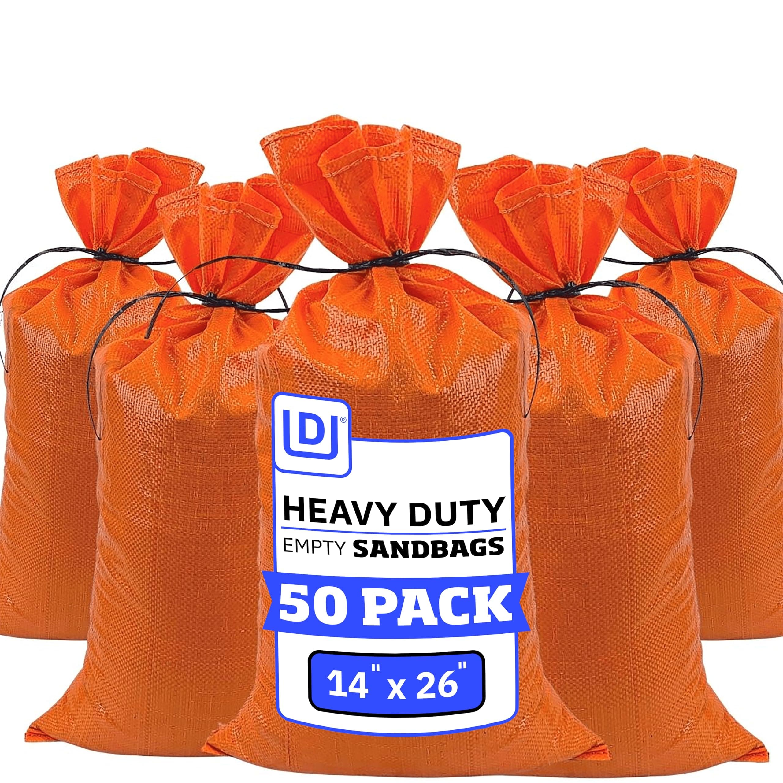 DURASACK Heavy Duty Sand Bags with Tie Strings Empty Woven Polypropylene Sand-Bags with 1600 Hours of UV Protection, 14x26 inches, Orange, Pack of 50 (SB-1426ORG)