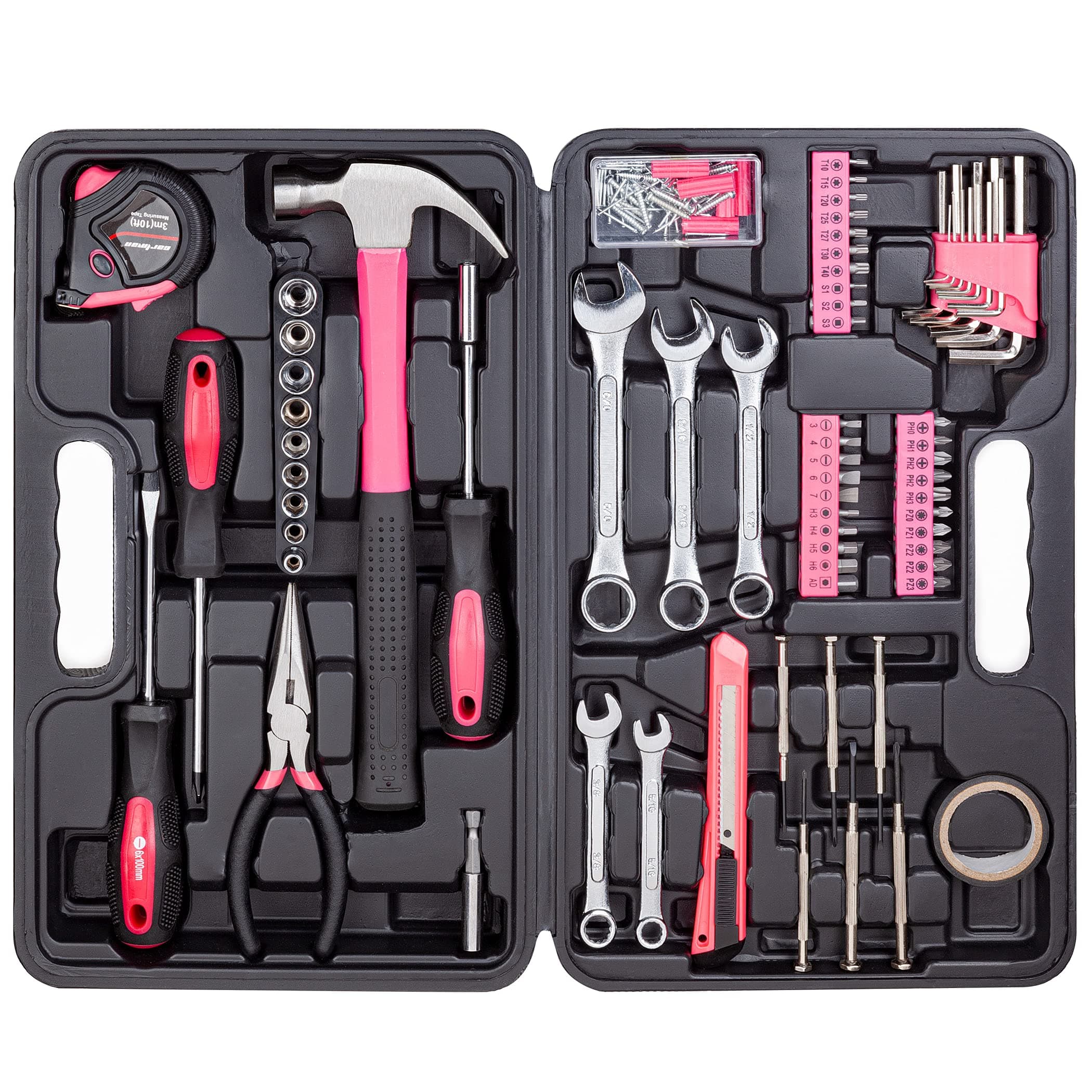 CARTMAN 148-Piece Automotive And Household Tool Set, Pink Repair Kit Case