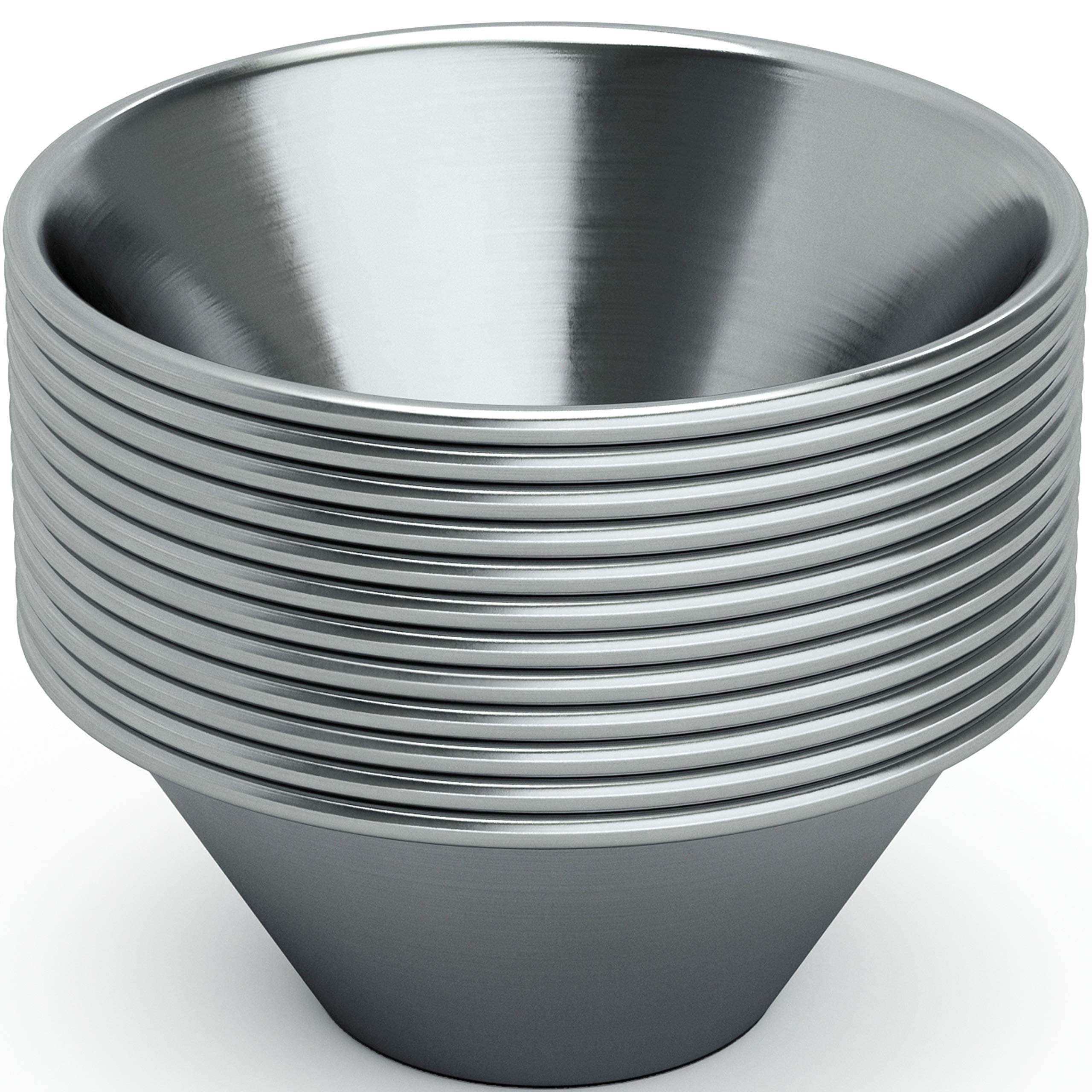 Pro Grade Stainless Steel 1.5oz Sauce Cups 12 Pk. Reusable, Stackable Metal Portion Containers for Sampling, Salad Dressing, Sides or Dipping Sauces. Small Ramekin for Restaurant Catering or Deli.