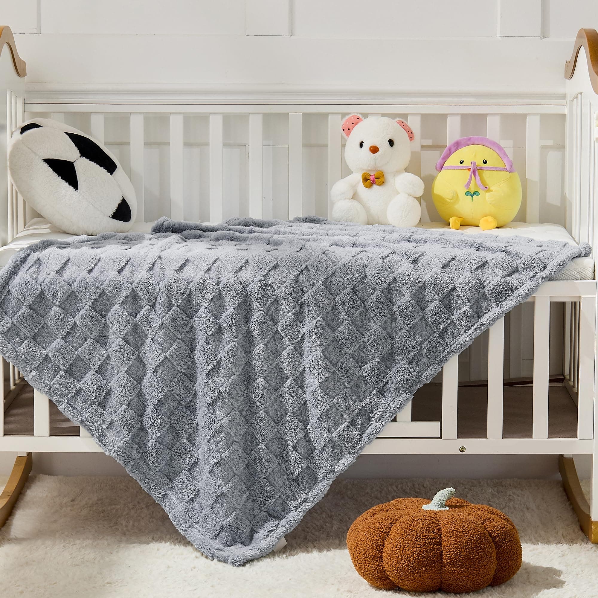 SUPRYNEX Silver Gray Textured Checkered Throw Blanket, 330GSM Soft Plush Fleece Blanket for Couch Sofa Bed, Cozy Decorative Giftable Home Blanket, 30x40 Inches