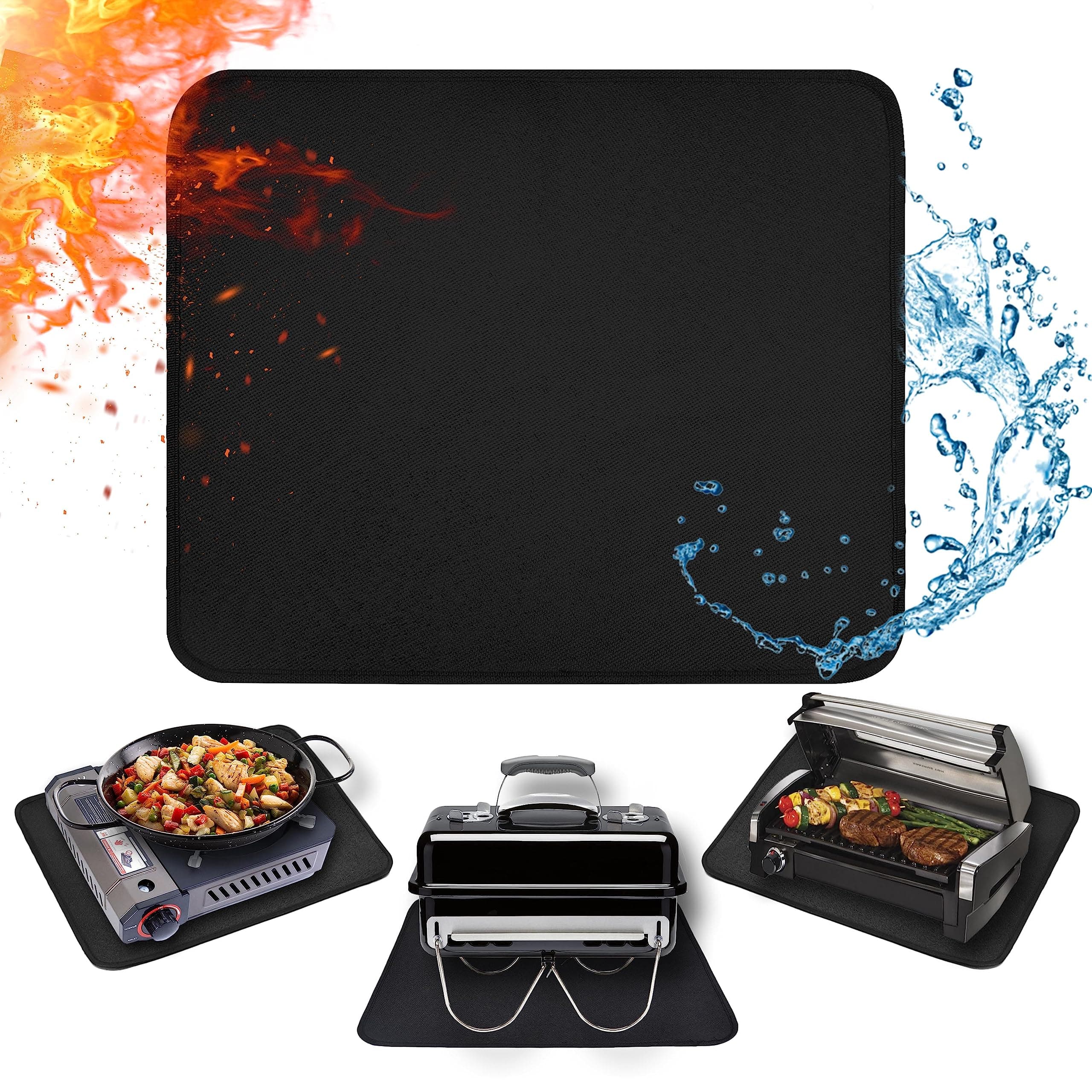 Heat Resistant Mats for Countertop fits Tabletop Grill, 18x15x0.04in, Black