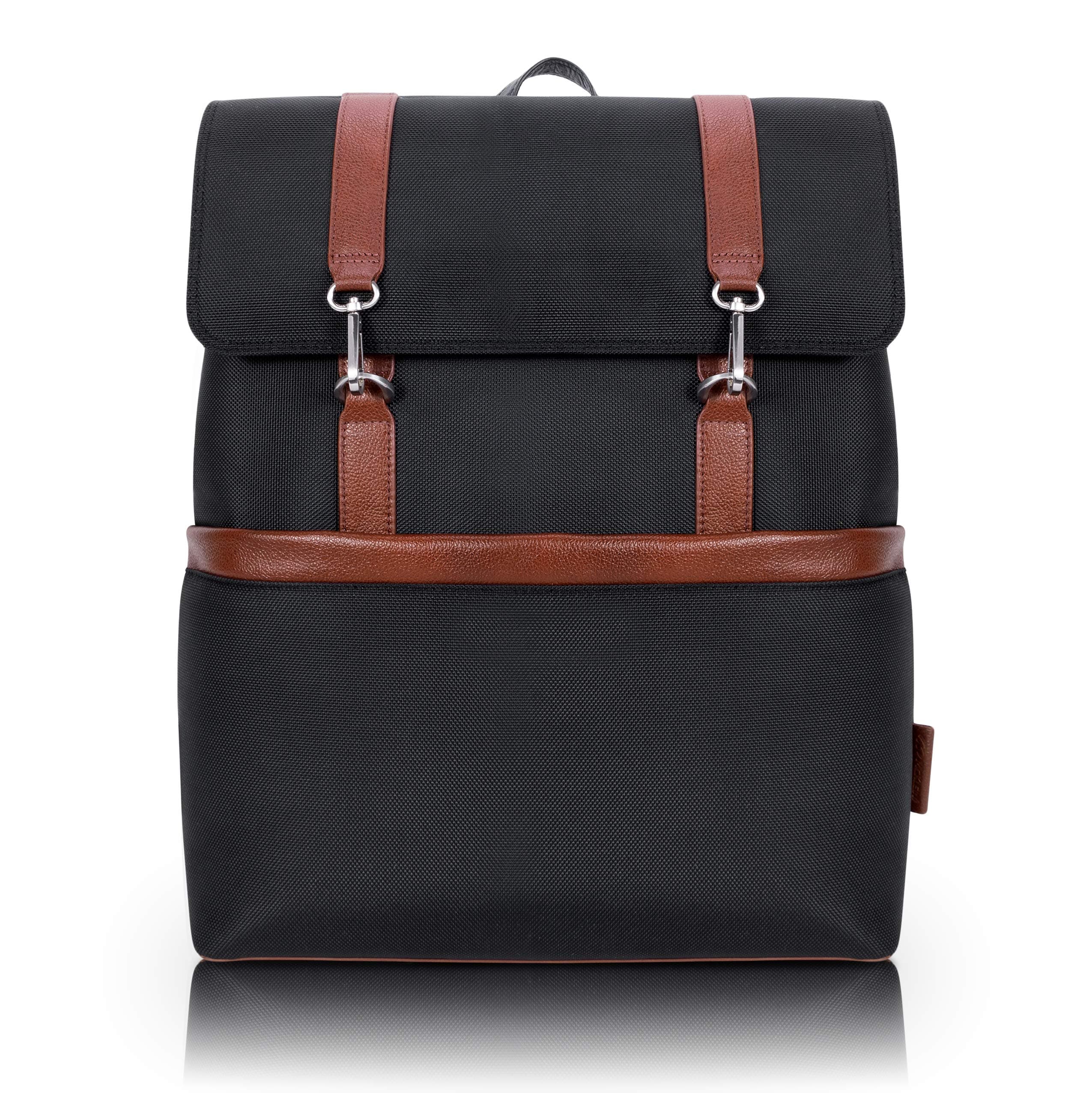 McKlein Element 1680D Ballistic Nylon with Leather Trim 17" Nylon, Two-Tone, Flap-Over, Laptop & Tablet Backpack Black (78475)