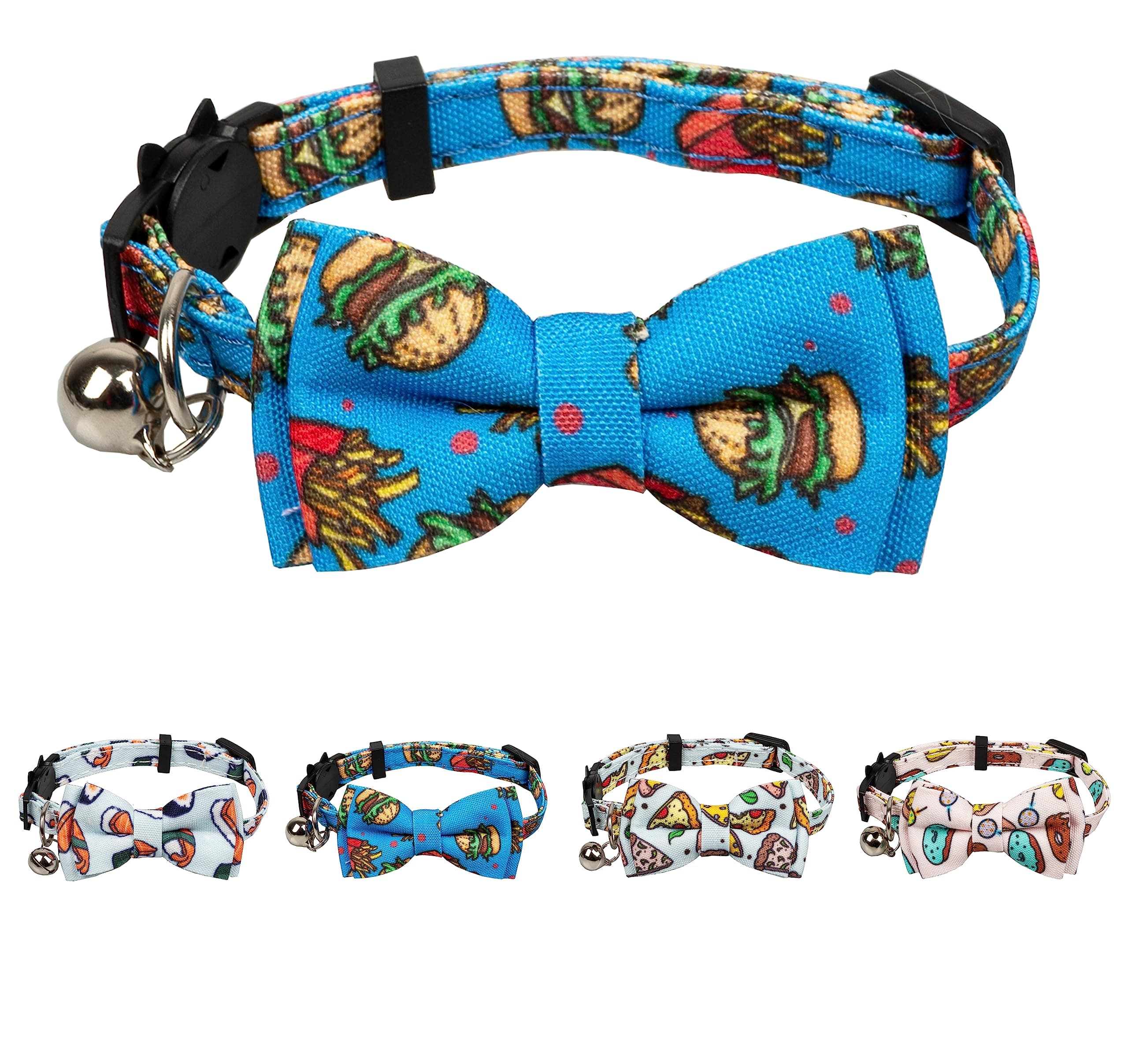 Gyapet Cat Collar with Bowtie Bell Safety Buckle Breakaway Kitten Puppy 7-11in Movable Adjustable Food-Hamburg