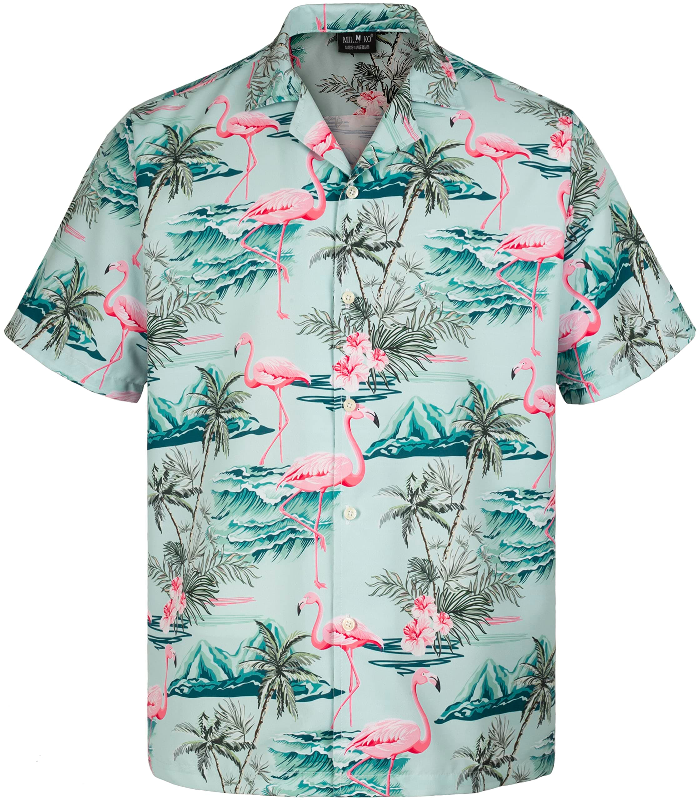 MIKENKO 80s 90s Retro Hawaiian Shirt for Men Funny Button Down Shirt Big and Tall Short Sleeve Button Up Shirts for Men Women, Mint Flamingo 01, Medium