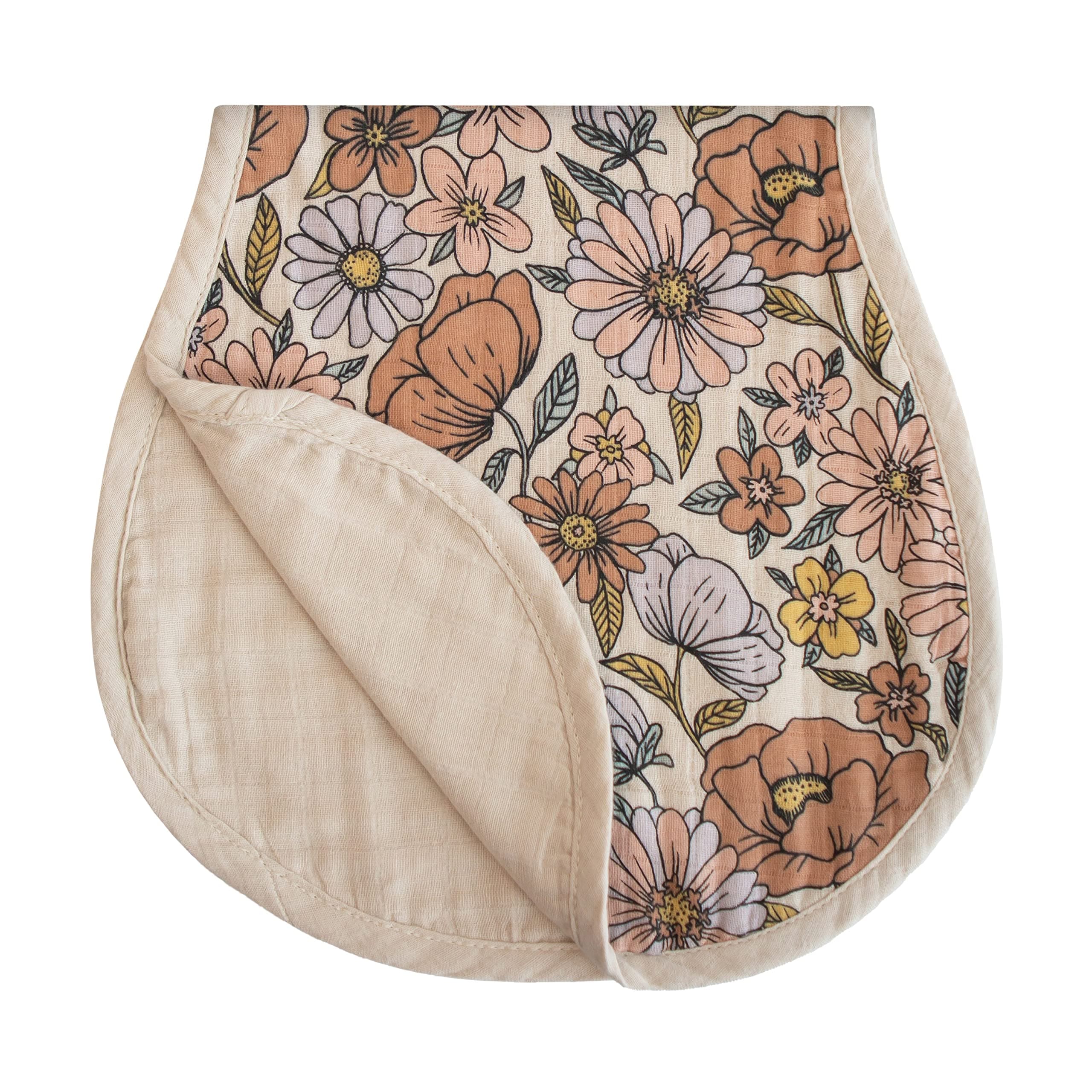 mushie Muslin Baby Burp Cloths | 100% Organic Cotton, Set of 2 (Retro Flowers/Fog)