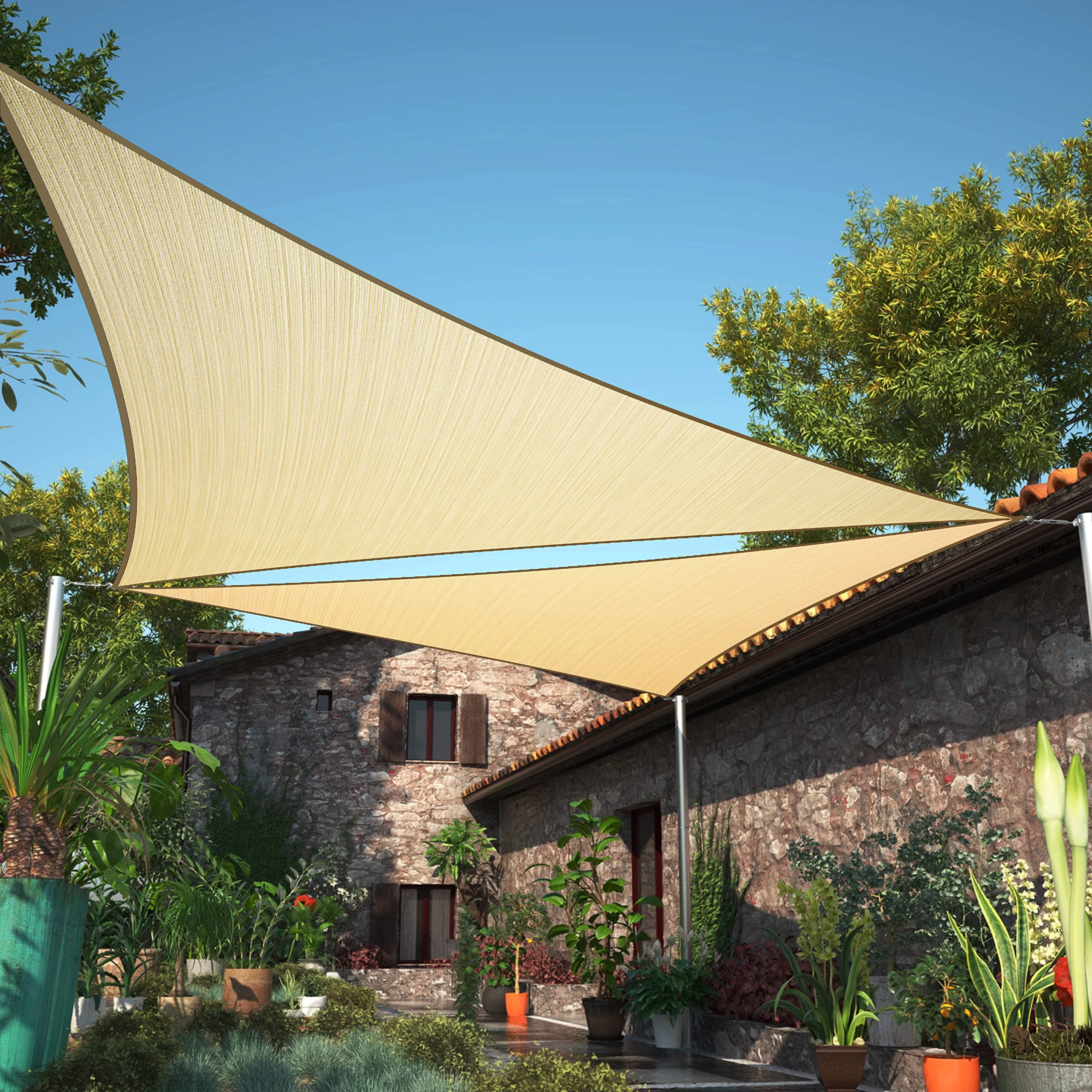 ShadeMart 4' x 4' x 4' Beige Sun Shade Sail UPF50 Triangle SMTAPT10 Canopy Fabric Cloth Screen, Water Air Permeable & UV Resistant, Heavy Duty (We Customize Size)