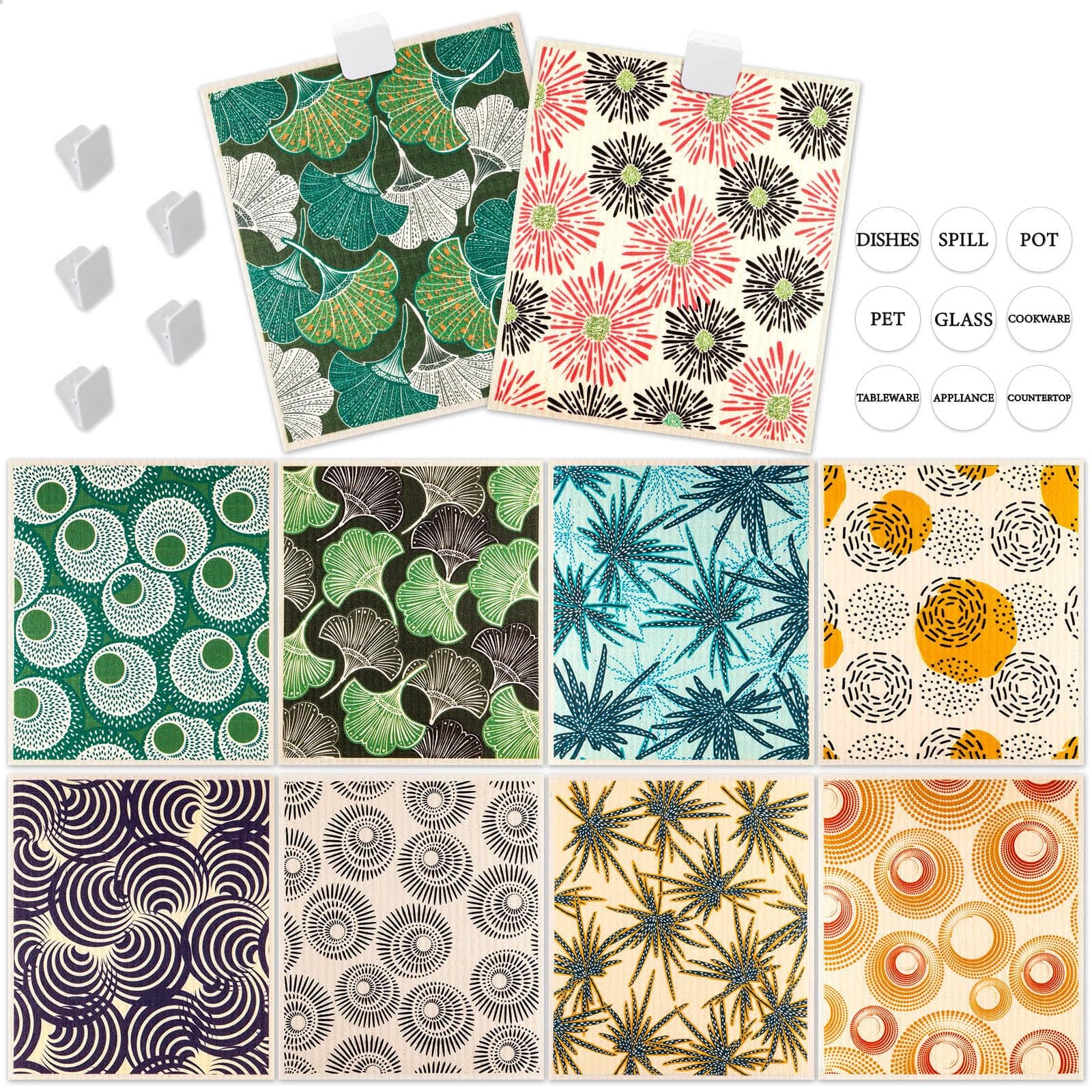 10 Pack Swedish Dishcloths for Kitchen, Reusable Cleaning Cloths Absorbent Non-Scratch Cellulose Sponge Cloths for Dishes Counters