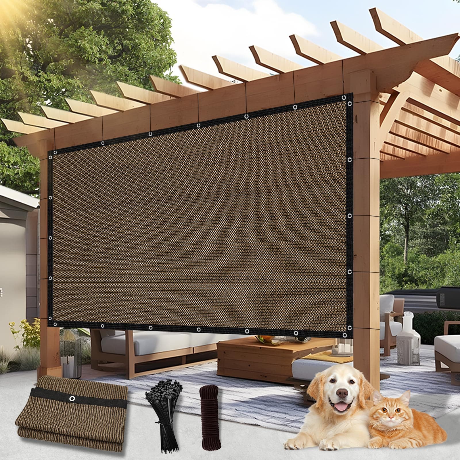BELLE DURA Pergola Sun Shade Cloth with Grommets, 5 X 11 FT 90% UV Sun Shade Cover for Garden Patio Carport Kennel Swimming Pool, Mocha (We Make Custom Size)