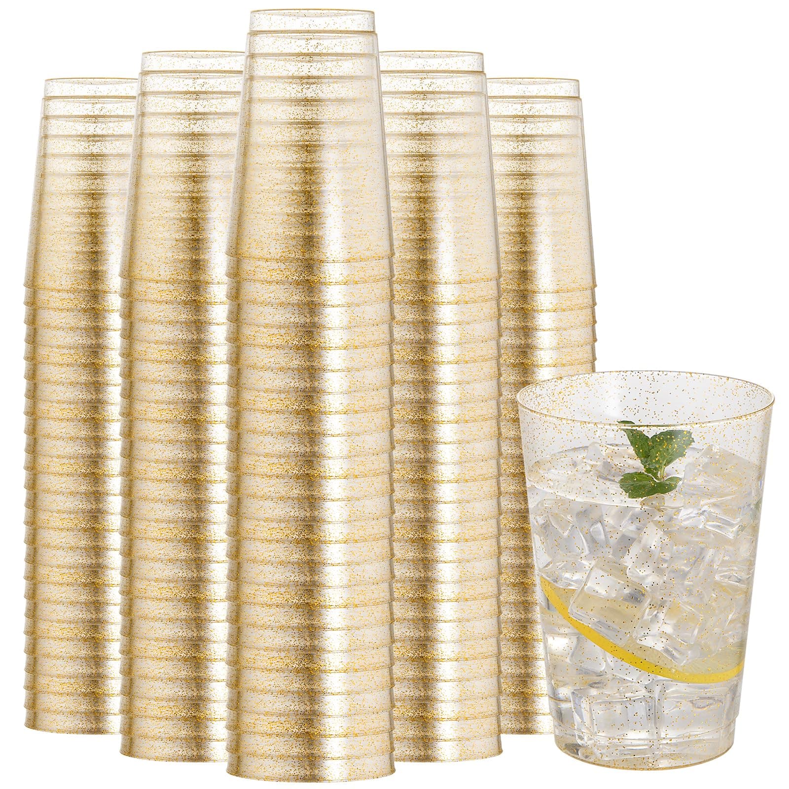 200 12oz Gold Glitter Plastic Cups, Sturdy