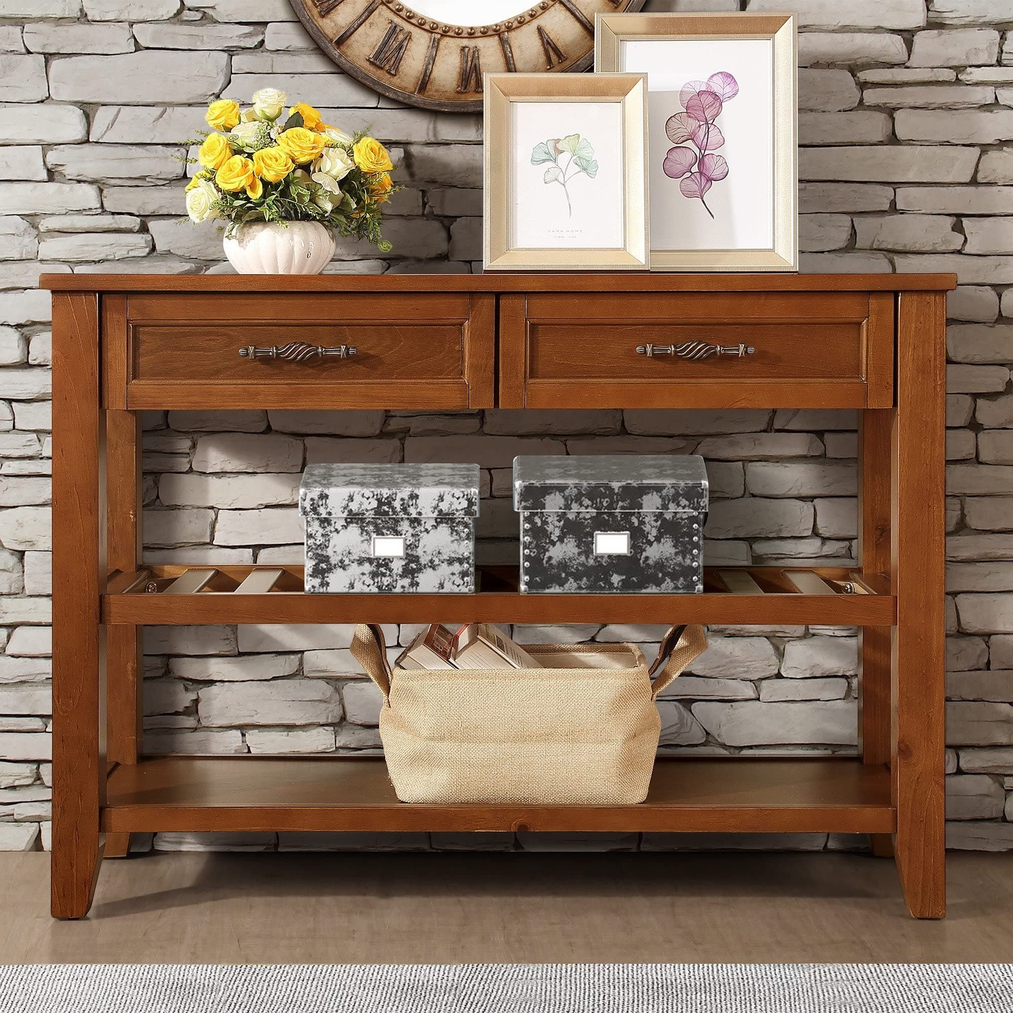 LKTART 42" Solid Wood Console Table for Entryway,Sofa Table with Drawers