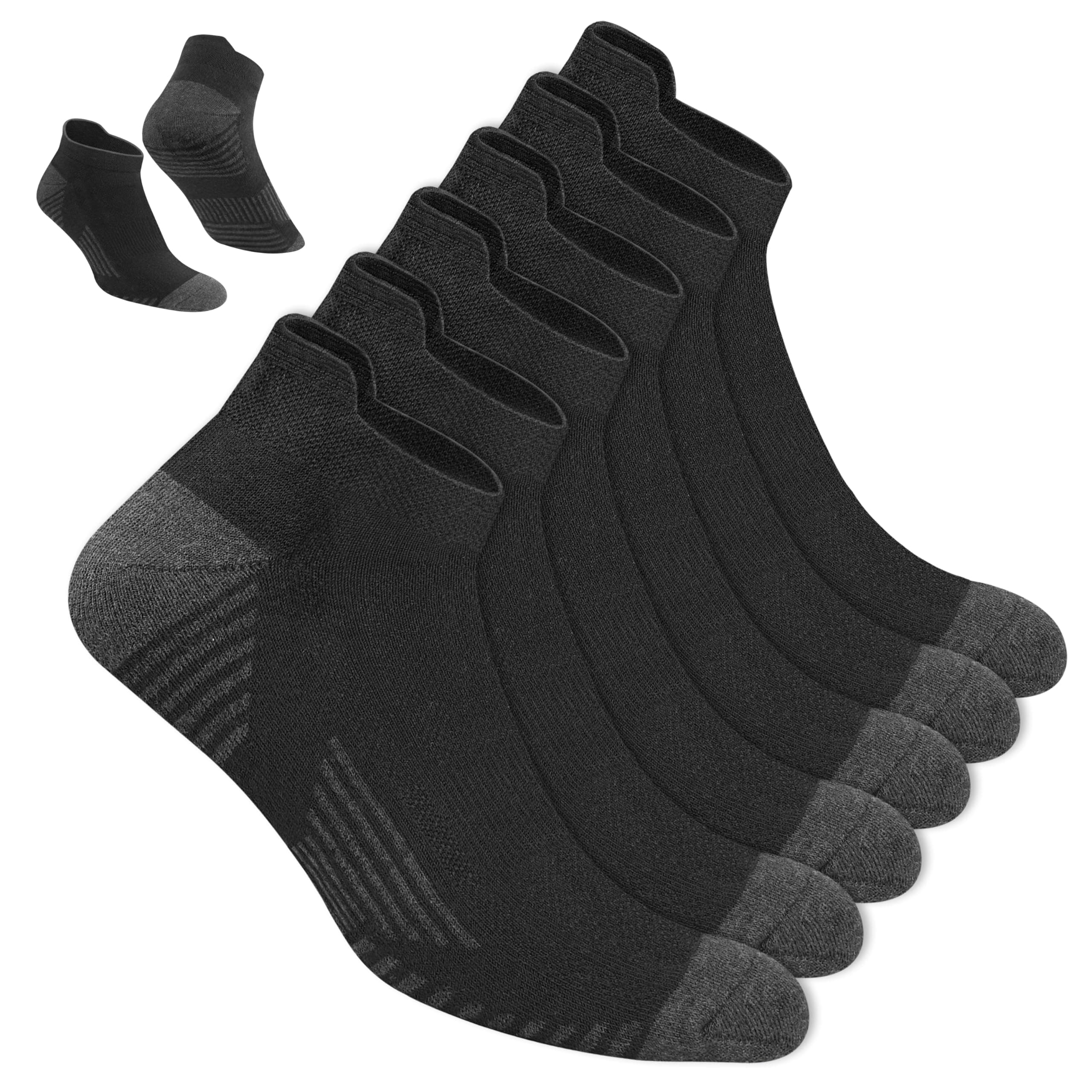 NAVYSPORT Men's Cotton Ankle Sports Socks, Pack of 6 Pairs, Ankle Length (6-8, Black)