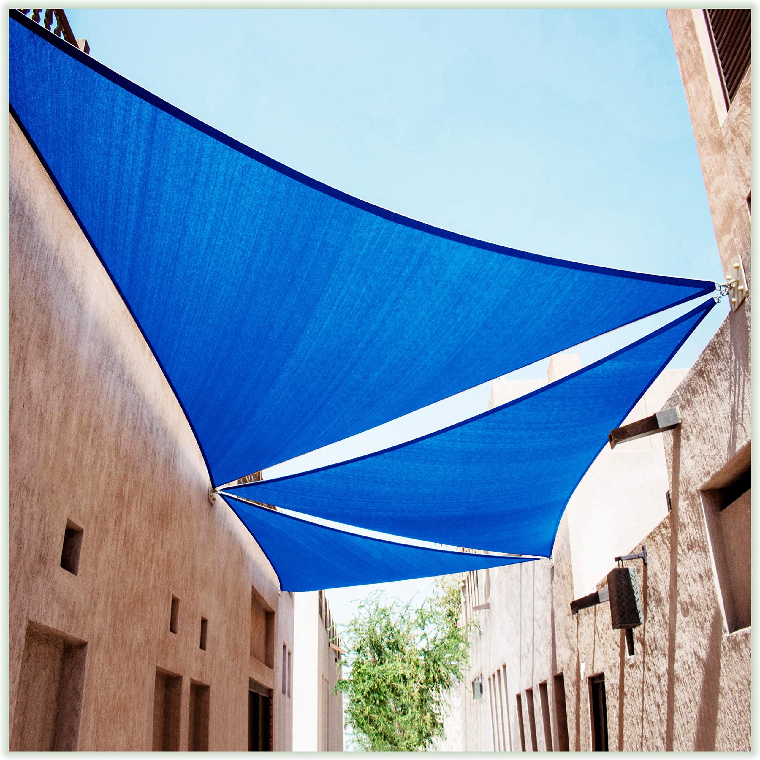 ColourTree 10' x 10' x 14.1' Blue Right Triangle CTAPT12 Sun Shade Sail Canopy Mesh Fabric UV Block - Commercial Heavy Duty - 190 GSM - 3 Years Warranty (We Make Custom Size)