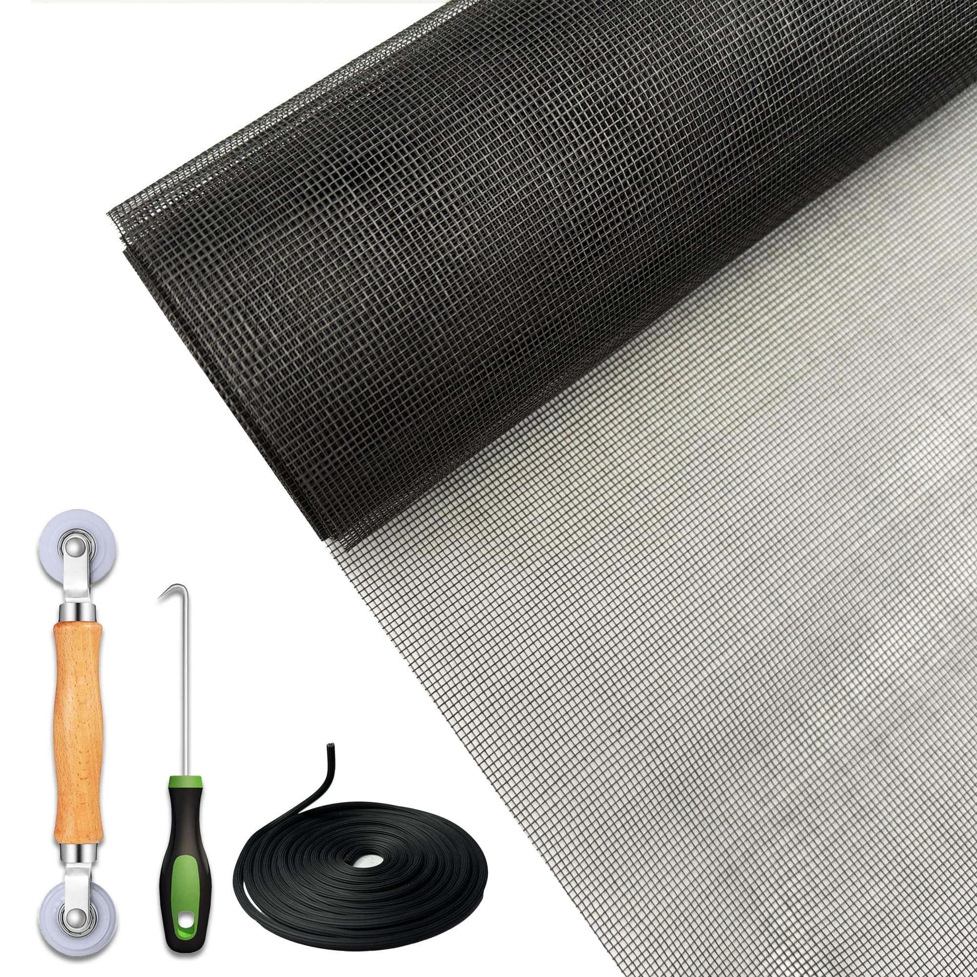 Moyios Window Screen Kit and Screen Door Repair Kit,48in x 120in Charcoal Fiberglass Mesh Includes Roller, Hook, Spline Window Door Patio and Porch Screen Replacement, Charcoal