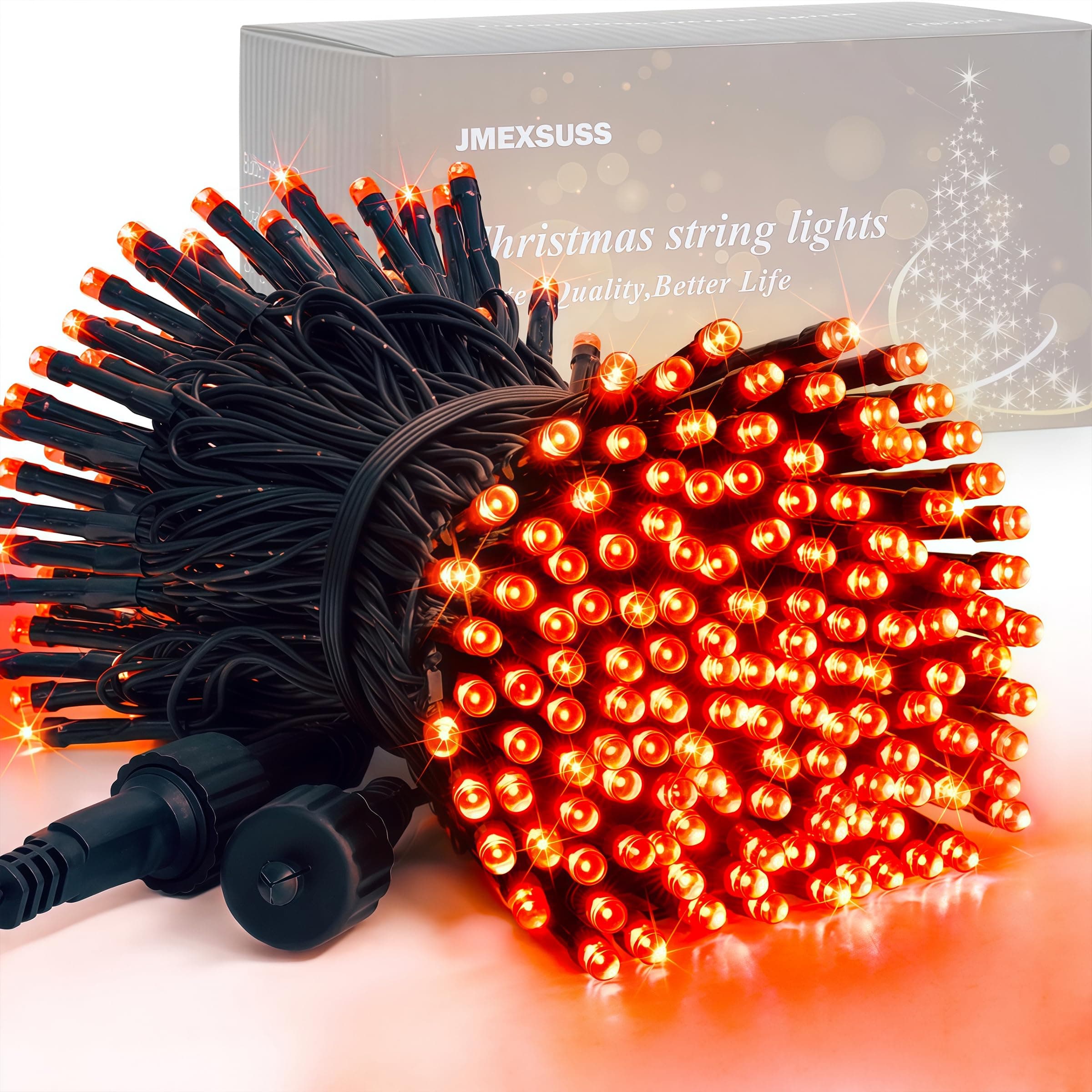 JMEXSUSS 200 LED Orange Halloween String Lights,Expandable 66ft Green Wire Christmas Lights Outdoor Indoor, 8 Modes Waterproof Twinkle String Lights Plug in