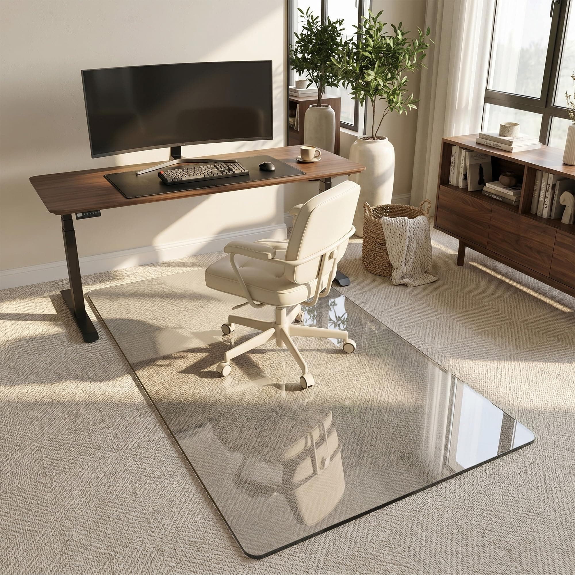Antok Tempered Glass Chair Mat, 45"x60" Office Chair Mat for Carpet & Hardwood Floors, Heavy Duty 0.2" Desk Chair Mat for Smooth Rolling at Home or Office