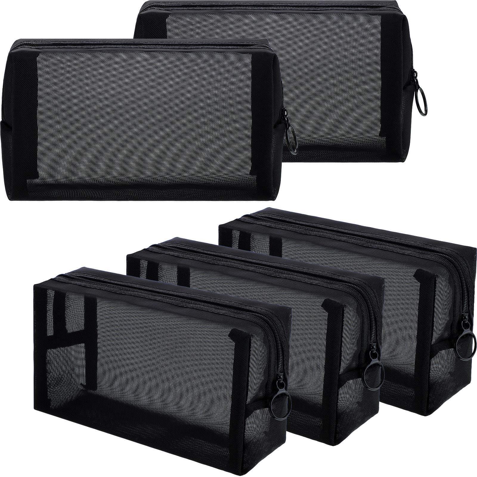 Sadnyy 5 Pieces Mesh Makeup Bag Portable Travel Cosmetic Bag Black Breathable Mesh Zipper Pouch for Home Offices Travel Accessories Organizer (7.1 x 4 x 2.4 Inch)