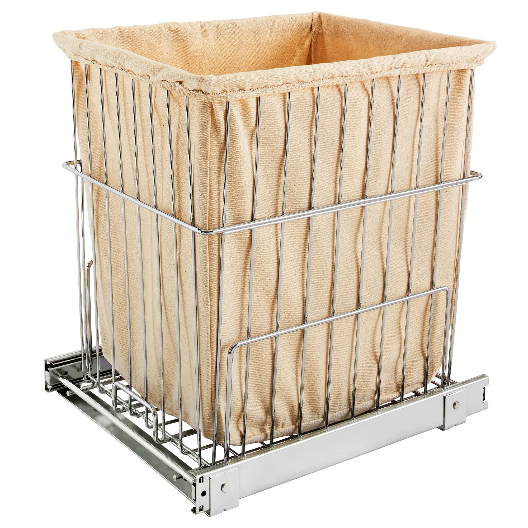 Rev-A-Shelf Pullout 20 Inch Deep Cabinet Floor Steel Mounted Clothes Laundry Hamper with Full Extension Slides, Chrome, HRV-1520 S CR - Hidden Storage Basket Organizer for Laundry Room and Bathroom