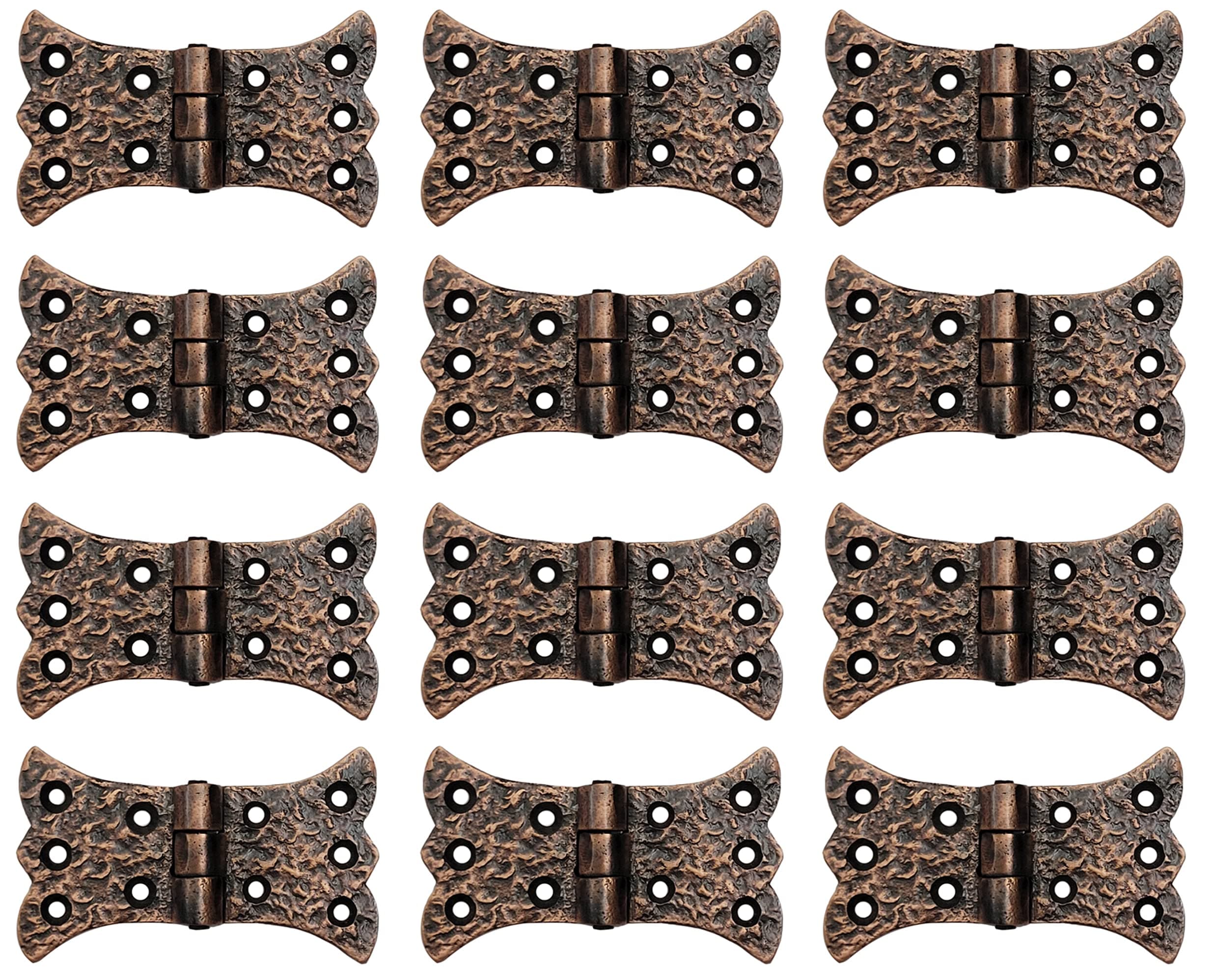 Adonai Hardware Aeneus Heavy Duty Antique Cast Iron Vintage Cabinet Butterfly Hinges (12 Pack, Antique Copper) for Barn Doors, Cupboards, Wooden Jewelry Box, Furniture, Treasure Chest and Trunks