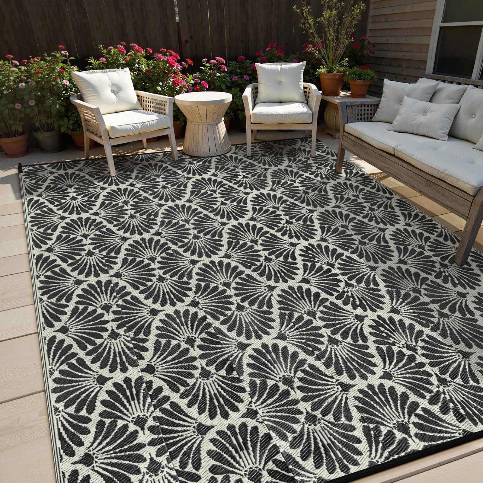 Lahome Outdoor Patio Rugs 8x10 Waterproof, Boho Outdoor Plastic Straw Rug