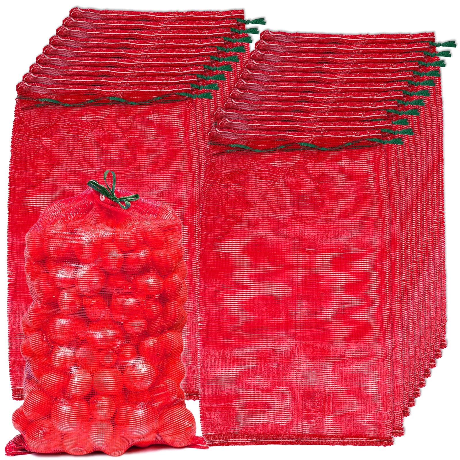 SHENLIU 50Pcs Extra Large Mesh Produce Bags, 21” x 32” Mesh Onion Bags 60lbs Reusable Drawstring Fresh Produce Storage Bag Washable Net Bag for Onions, Vegetables, Potatoes, Citrus, Crawfish, Firewood