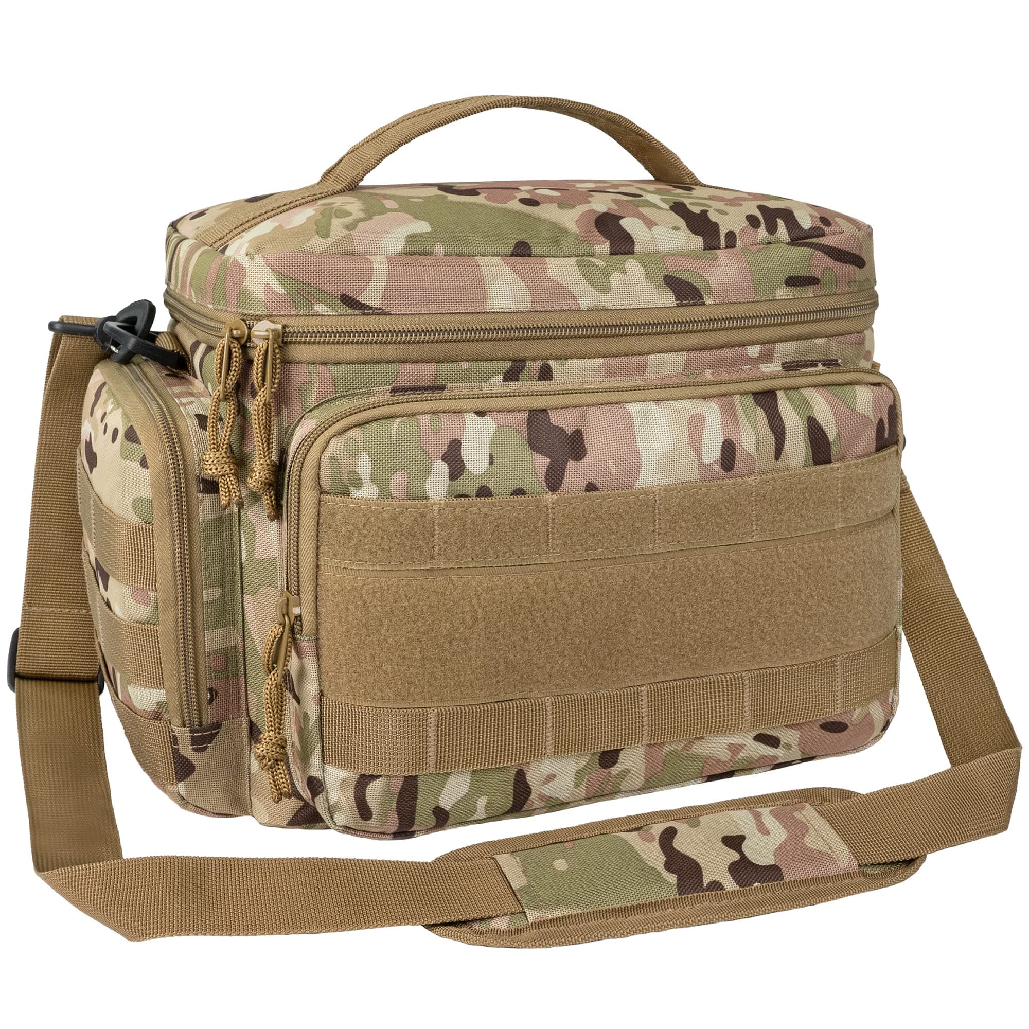 opux Tactical Lunch Box for Men, Camo Mens Insulated Lunch Bag for Adult, Leakproof Soft Lunch Cooler with MOLLE Mesh Side Pockets, Multicam Heavy Duty Lunchbox Pail for Work Women, Large, 18 Cans
