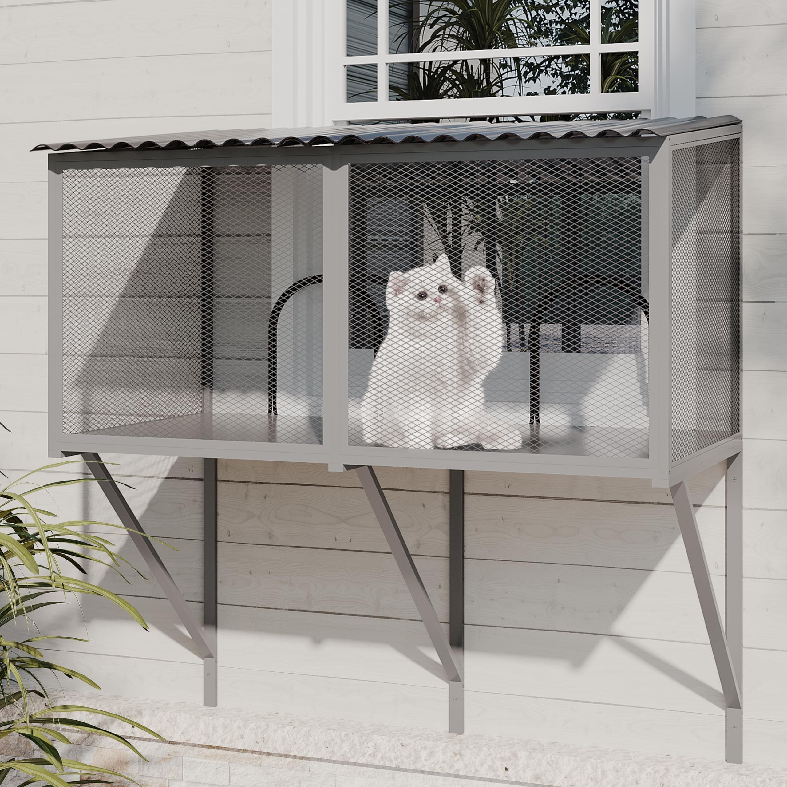 ROOMTEC Cat Catio, Metal Cat Window Box for Indoor Cats Cat Window Perch for Multi Cats All Weather Use Outdoor Haven Enclosure for Safely Enjoying the Outdoor Sights Scents and Napping,Grey