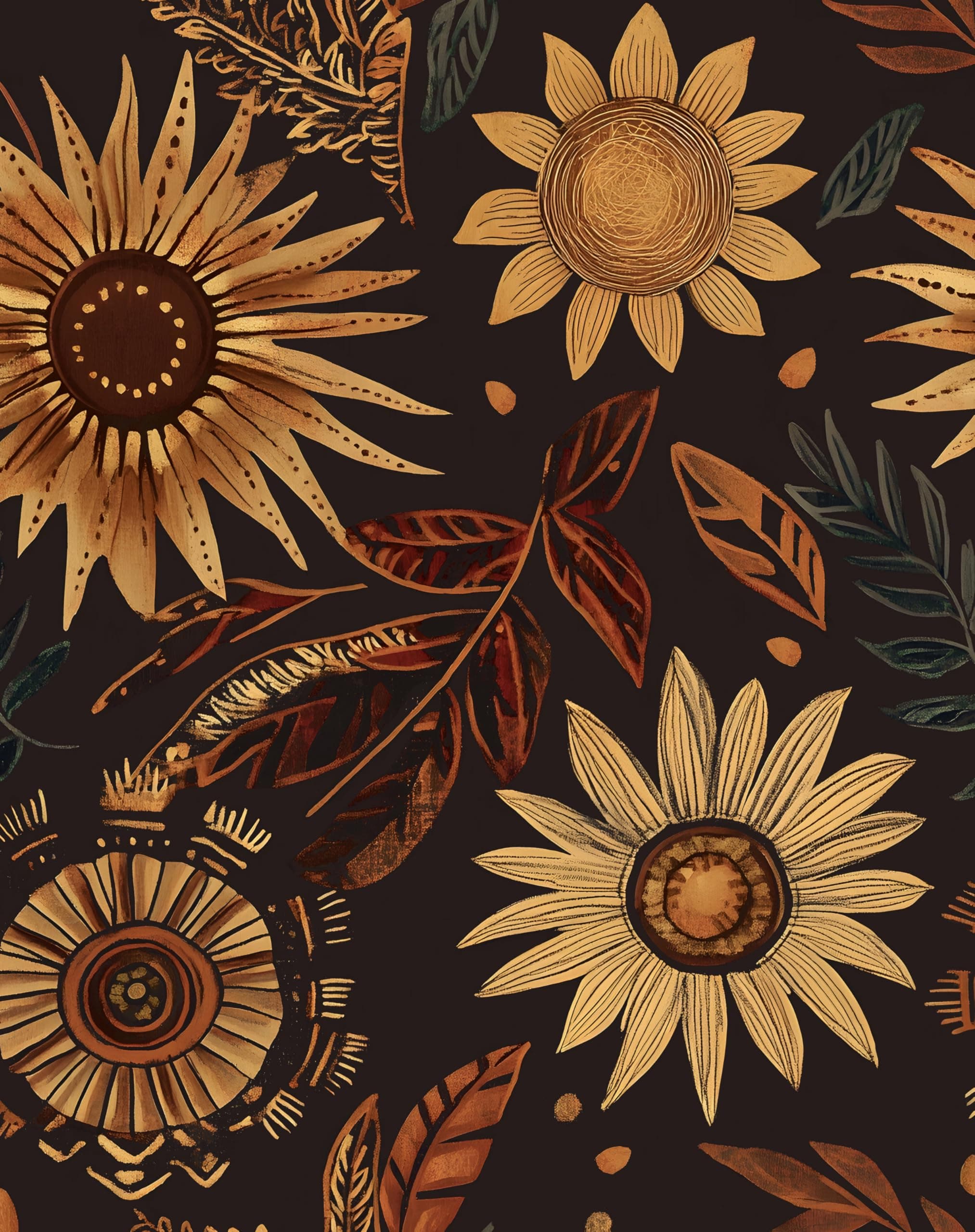 HENNOR Wallpaper Peel and Stick Bohemian Retro Contact Paper Waterproof Shelf Adhesive Removable Modern Floral Wall Paper for Living Room Cabinet Table 17.5in × 9.8ft (Brown Yellow)