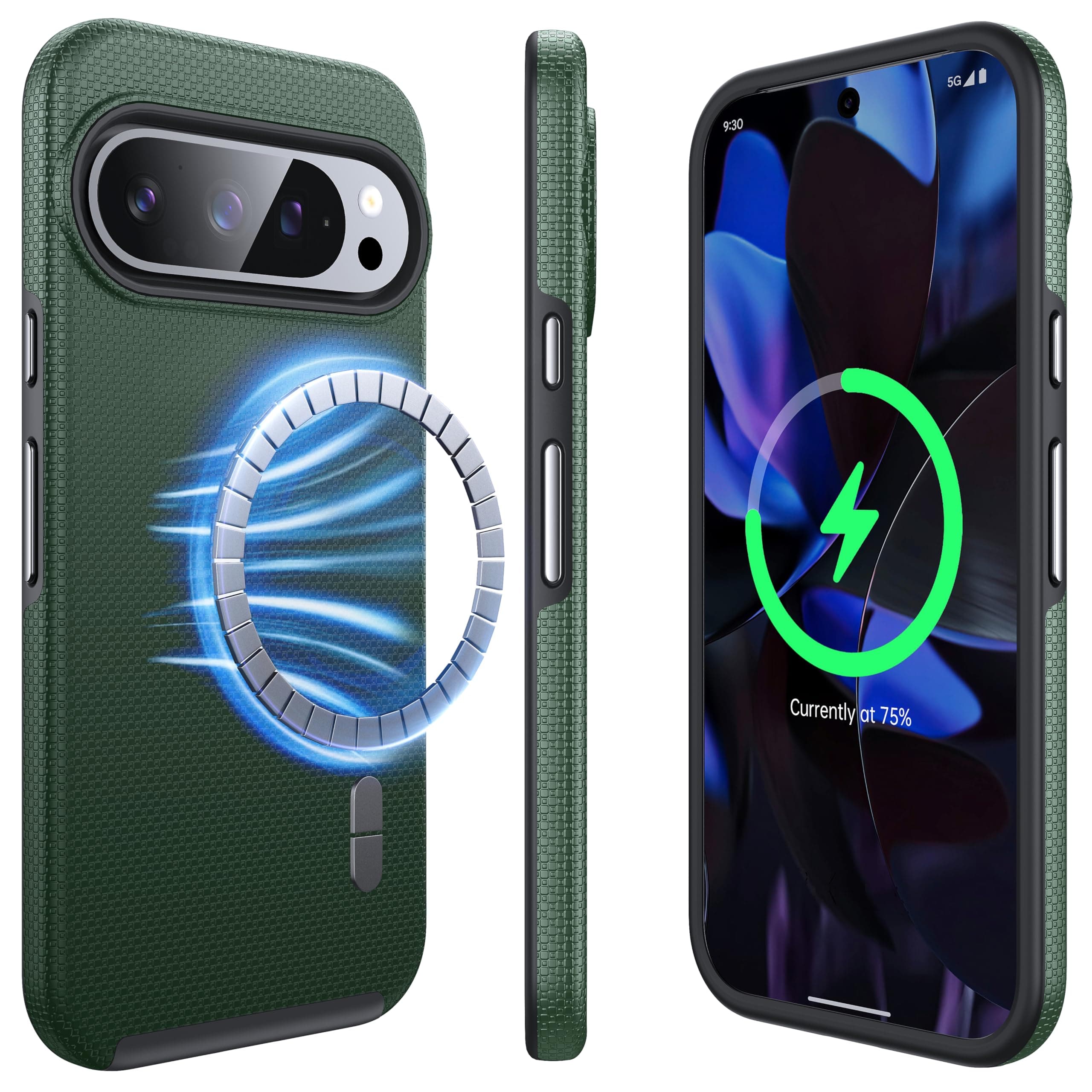 NJROW Strong Magnetic for Google Pixel 9/9 Pro Case Compatible with MagSafe[2024 Upgraded][Dual Layer Heavy Duty][Military Shockproof]Rugged Case for Google Pixel 9/9 Pro Phone Case Slim ,Forest Green