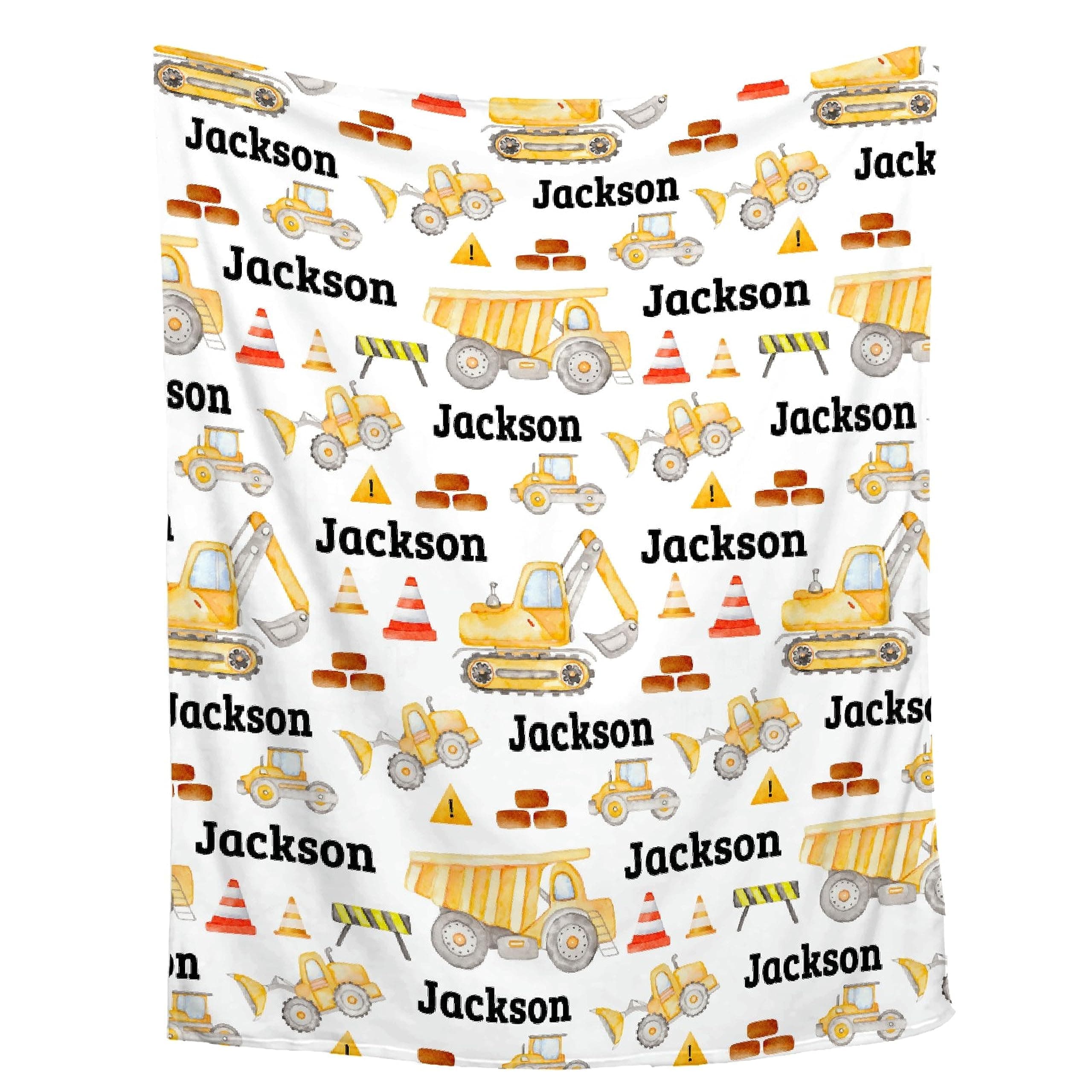 Personalized Baby Blanket for Girls Boys Construction Truck Custom Baby Blanket with Name Swaddle Blanket for Toddlers Infants Kids Shower Newborns Nursery Stroller Crib Decor Throw Birthday Gift