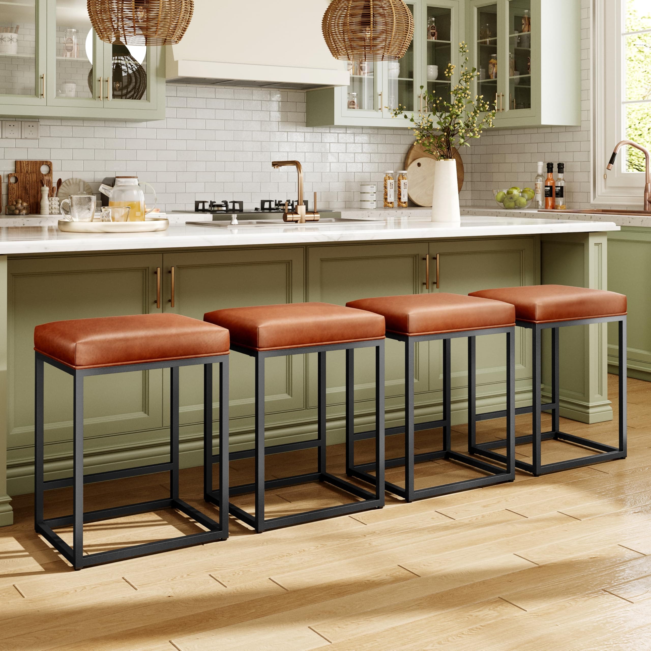 MAISON ARTS Counter Height Bar Stools Set of 4, Kitchen Backless Barstools