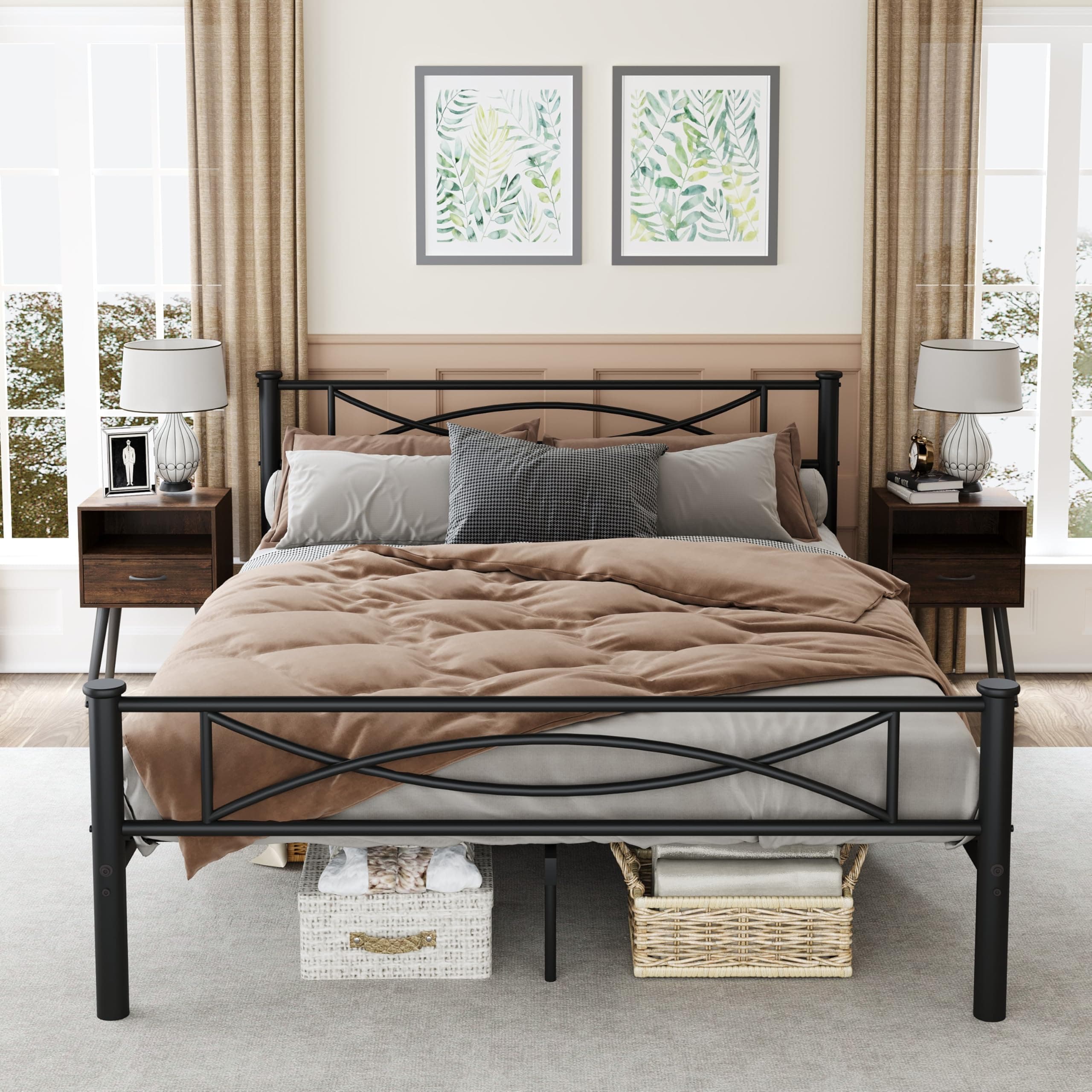 erosoei Metal Queen Single Bed Frame with Storage Space, 82.7" in Steel Bed Frame with Protective Foot Pads, Strong Bearing Capacity Queen Size Bed, Easy Assembly, Underbed Storage Space（35.4 inch）