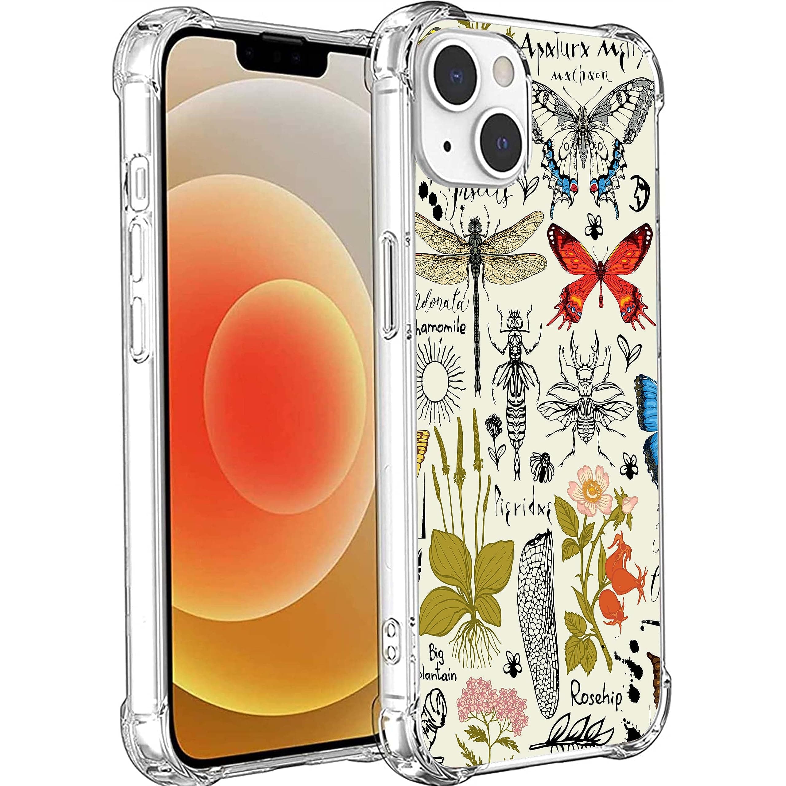 Abstract Insects Herbs Art Case Compatible with iPhone 15, Moth Butterfly Plant Case for iPhone 15, Cool TPU Bumper Phone Case Cover
