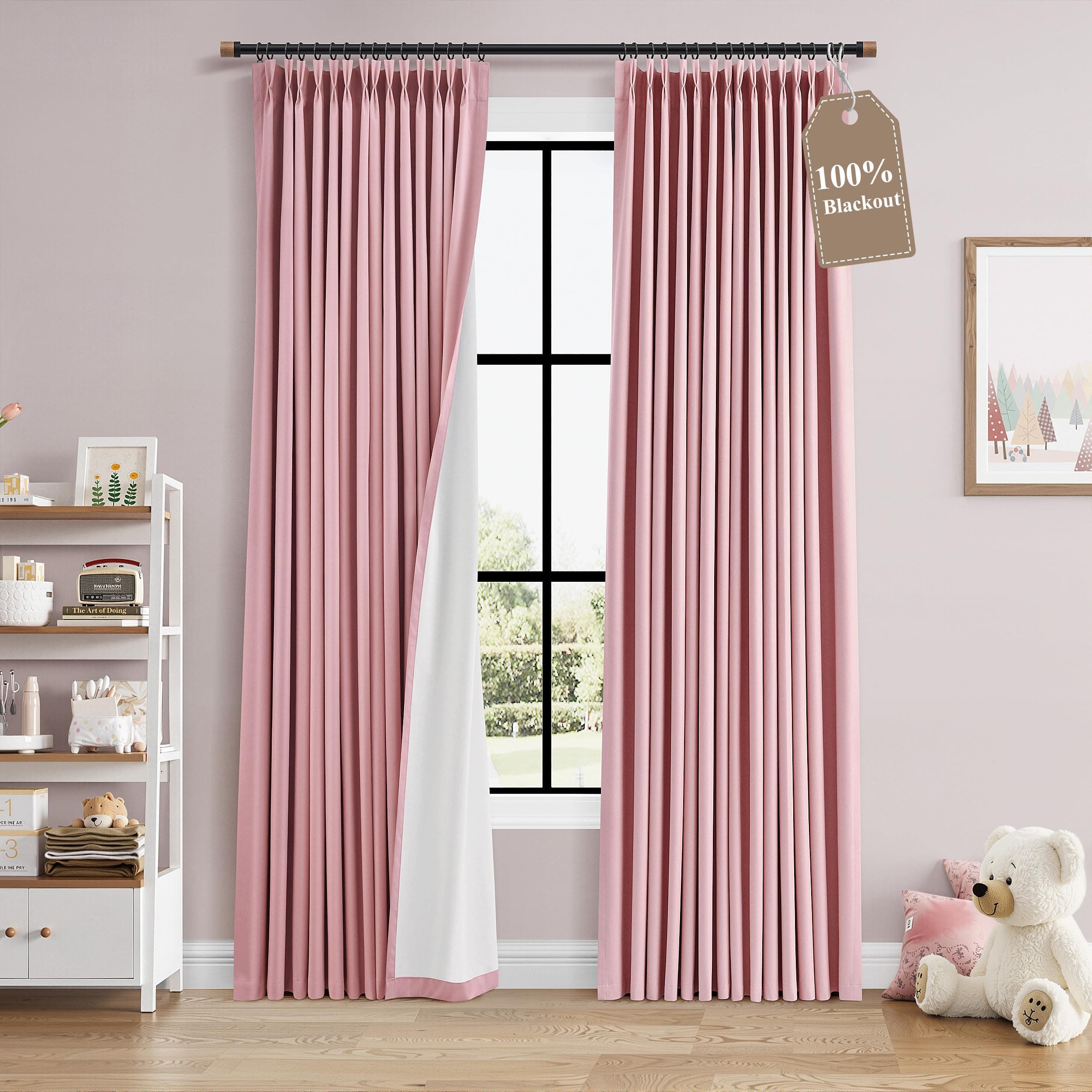 Pink 100% Blackout Linen Pinch Pleated Curtains 84 Inches Long for Girls Bedroom Living Room Cute Pleat Drapes with Hooks Room Darkening Kids Room Protect Privacy Home Decor 40" Wx84 L 2 Panels Set