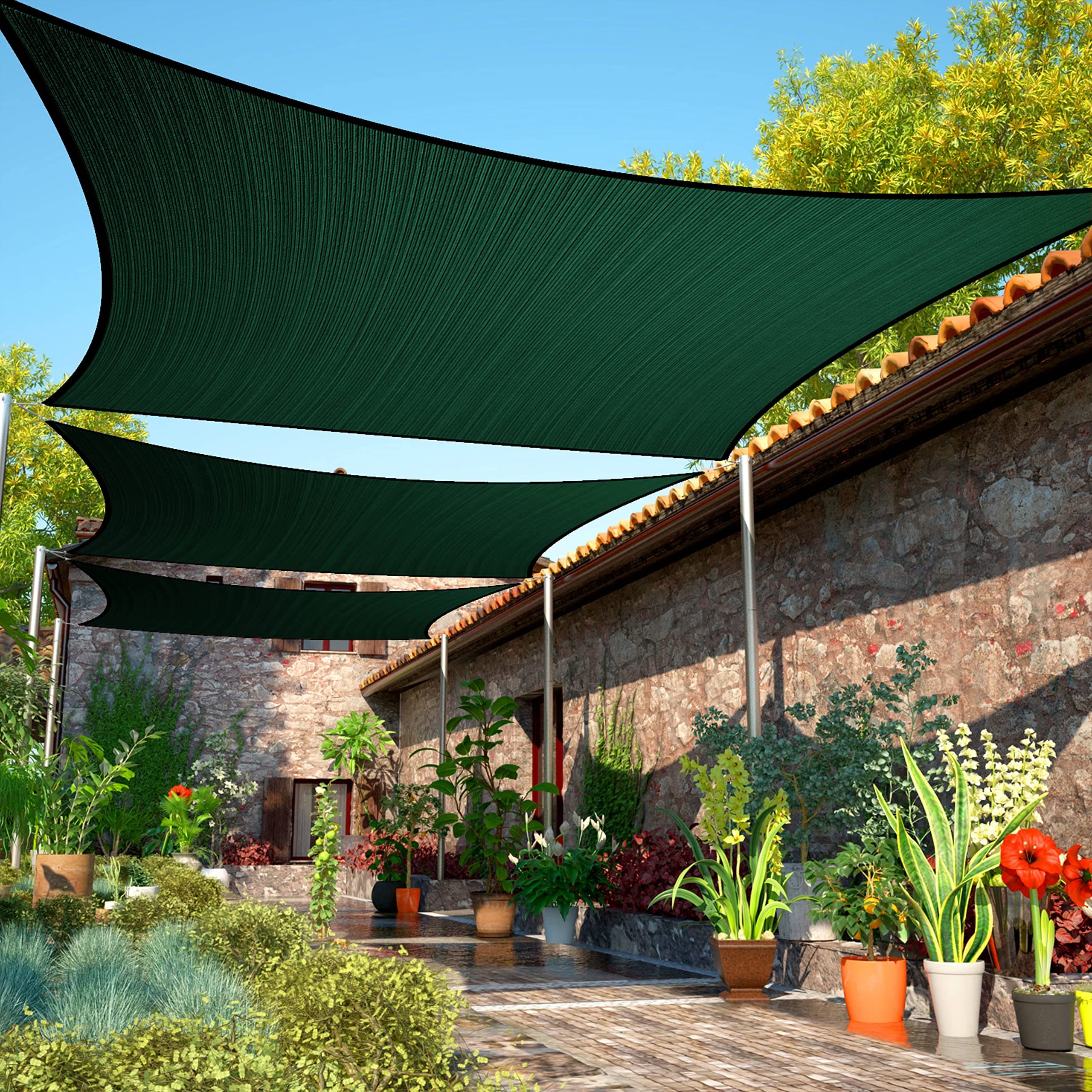ShadeMart 8' x 18' Green Sun Shade Sail UPF50 Rectangle SMTAPS14 Canopy Fabric Cloth Screen, Water and Air Permeable & UV Resistant, Heavy Duty, Carport Patio Outdoor - We Customize Size