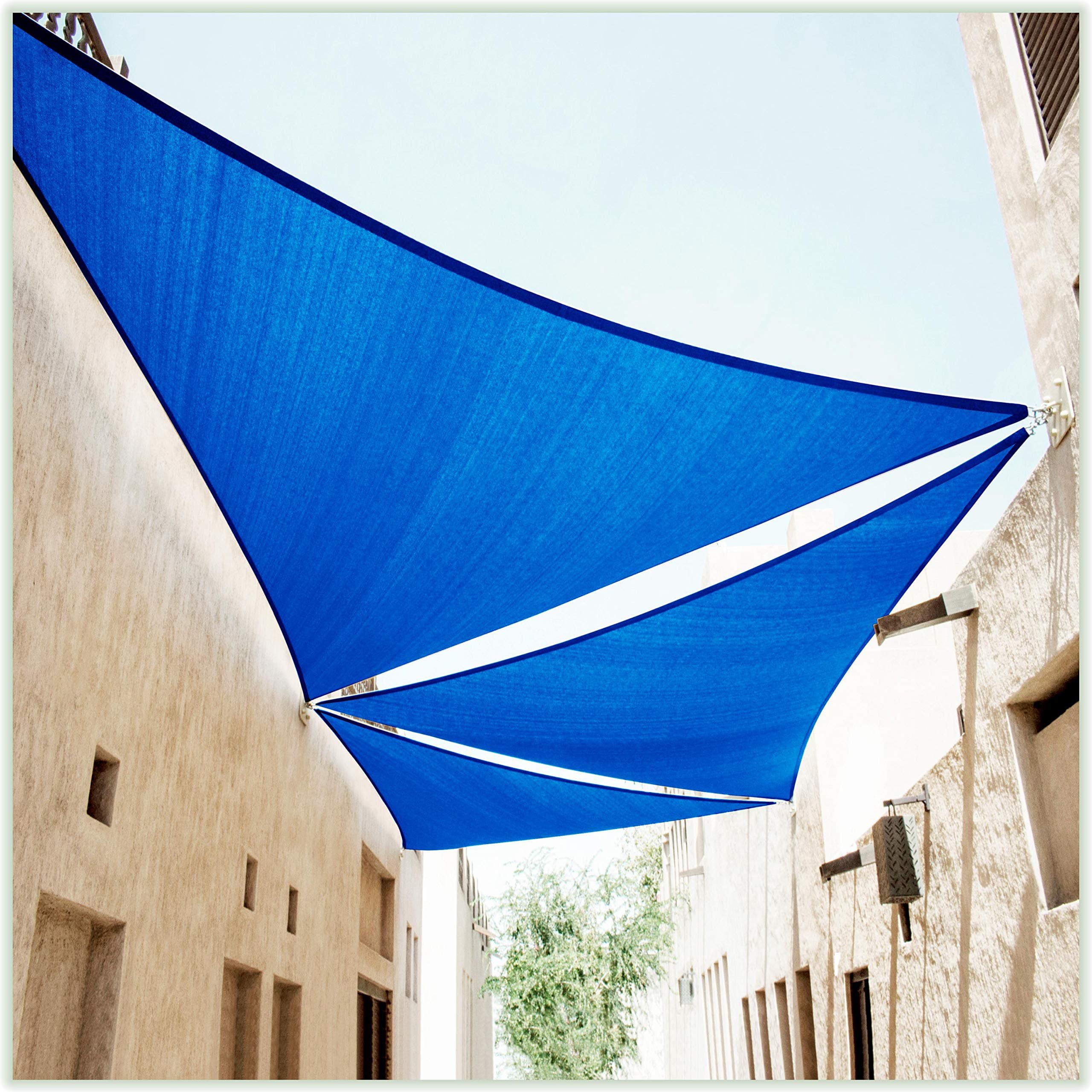 ColourTree 14' x 14' x 14' Blue Sun Shade Sail Triangle CTSLT14 - Canopy Mesh Fabric UV Block - Commercial Heavy Duty - 190 GSM - 3 Years Warranty