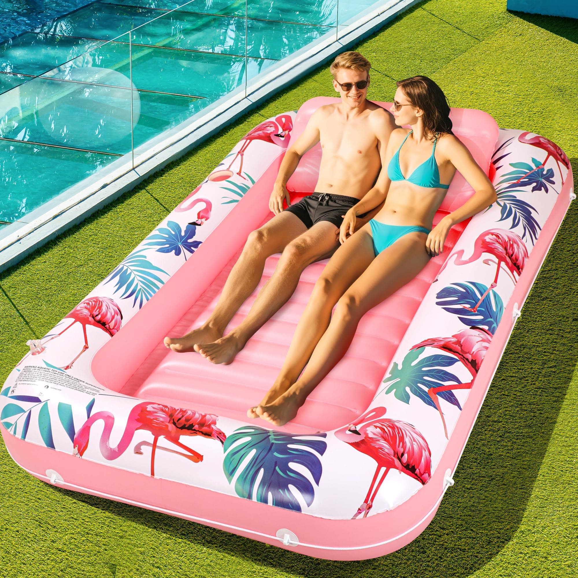 Premium XL Large Inflatable Tanning Pool Lounger Lake Flamingo Float Floaties for Adults - Comfortable Design with Cup Holders and Headrest - Perfect for Beach Parties, Lake Lounging, and Tanning