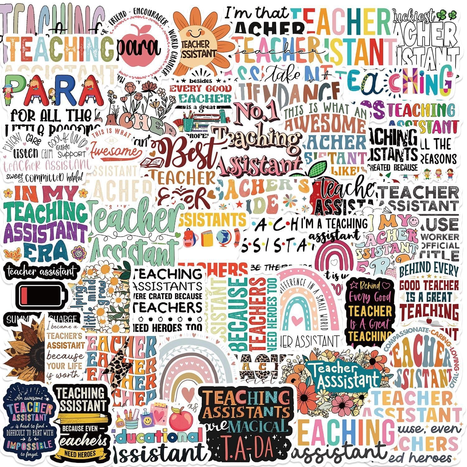 50Pcs Paraprofessional Stickers for Water Bottles, para Motivational Stickers for Adults, Teens, Teachers, Vinyl Laptop Sticker for Teacher Day Stickers (Assistant)