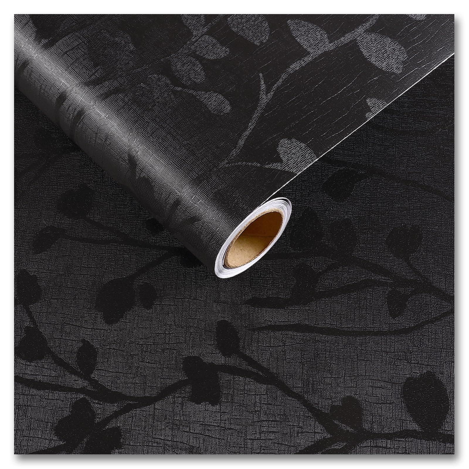 CRE8TIVE 12"x354" Black Peel and Stick Wallpaper for Bedroom Silk Black Contact Paper Waterproof Self Adhesive Removable Vinyl Wall Paper Embossed Textured Wallpaper for Bathroom Furniture Accent Wall