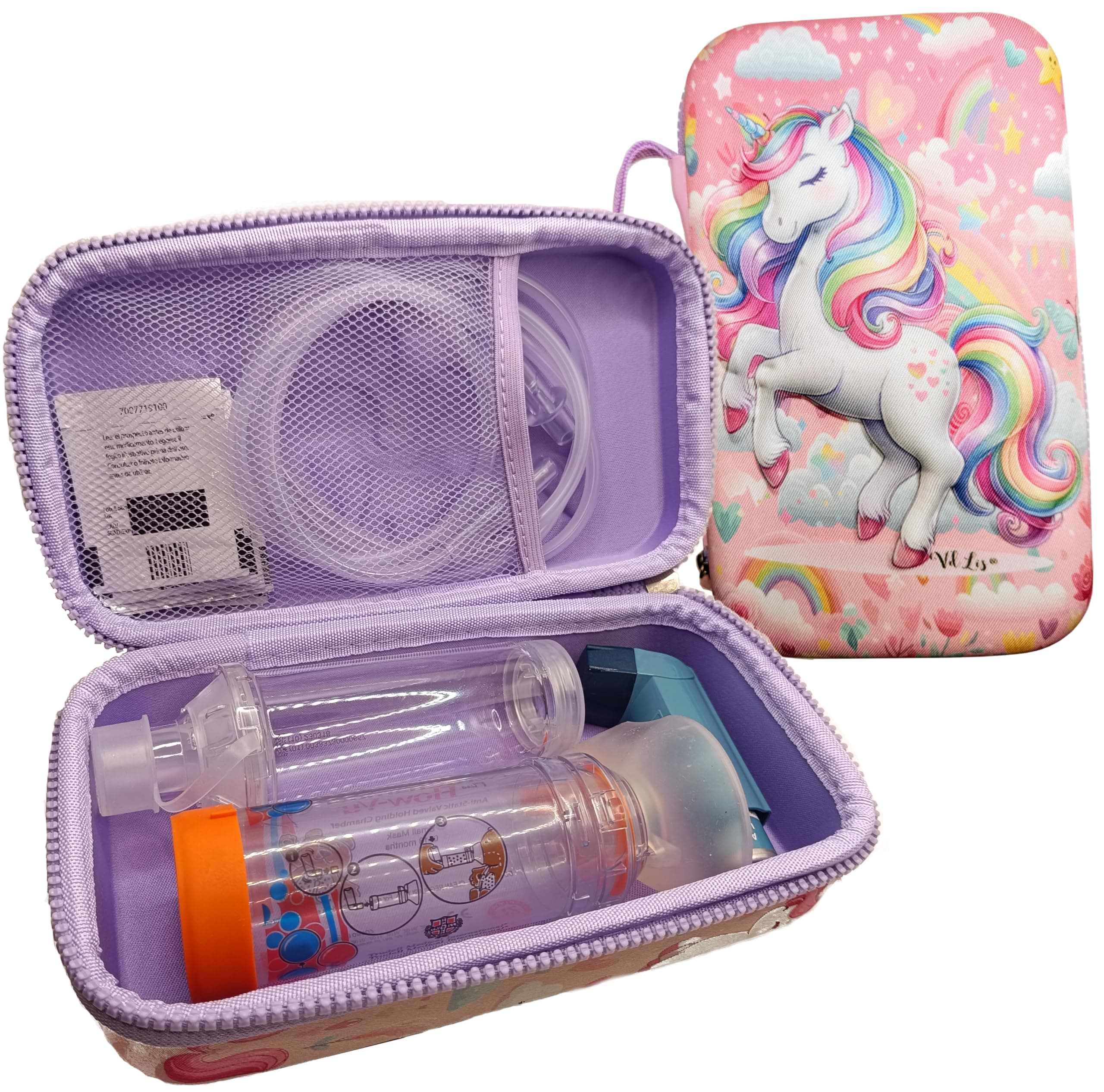 VdLis – Unicorn Kids Inhaler & Spacer Semi-Rigid EVA Case – Protective Asthma Travel Bag for Inhalers, Chambers & Portable Nebulizers – Washable Organizer - (Only the Case)