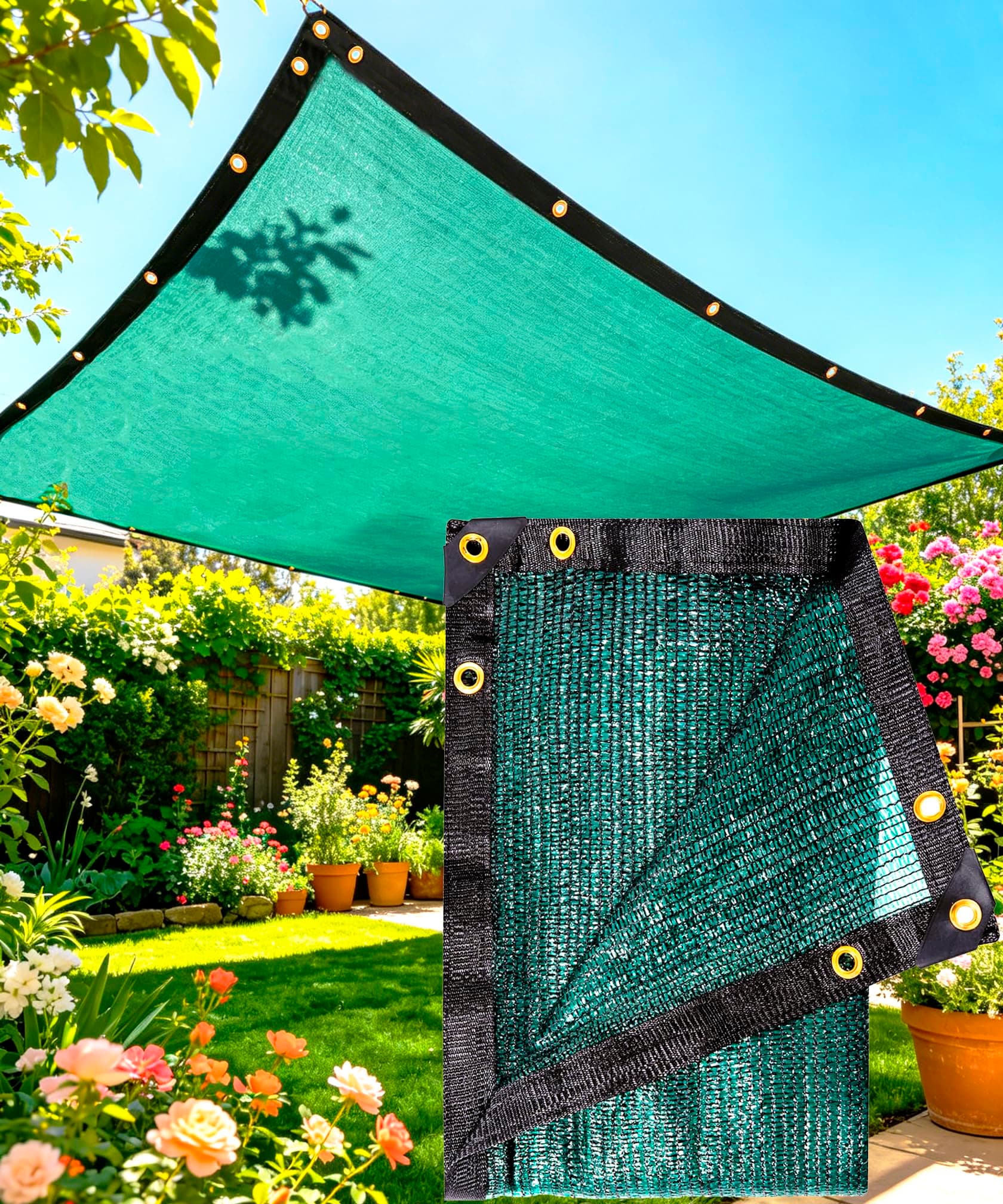 E.share 70% Shade Cloth for Garden, 12 Ft X 18 Ft Sun Shades Outdoor Patio with Grommets for Plant Covers,Porch Screen,Pergola Shade Cover,Greenhouse,Green