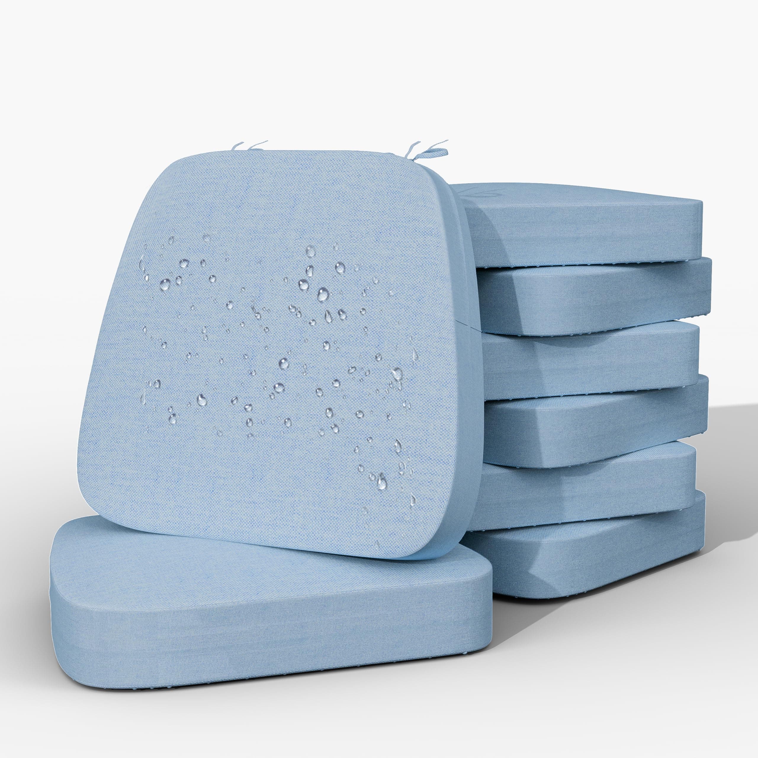 Iristykilin17'' x 16'' x 2.5"Thick Chair Cushions for Dining Chairs, 8 Pack WaterProof Easy Clean Kitchen Chair Pads with Ties and Non-Slip Backing - 30D High Elastic Foam Soft Kitchen Chair Cushions