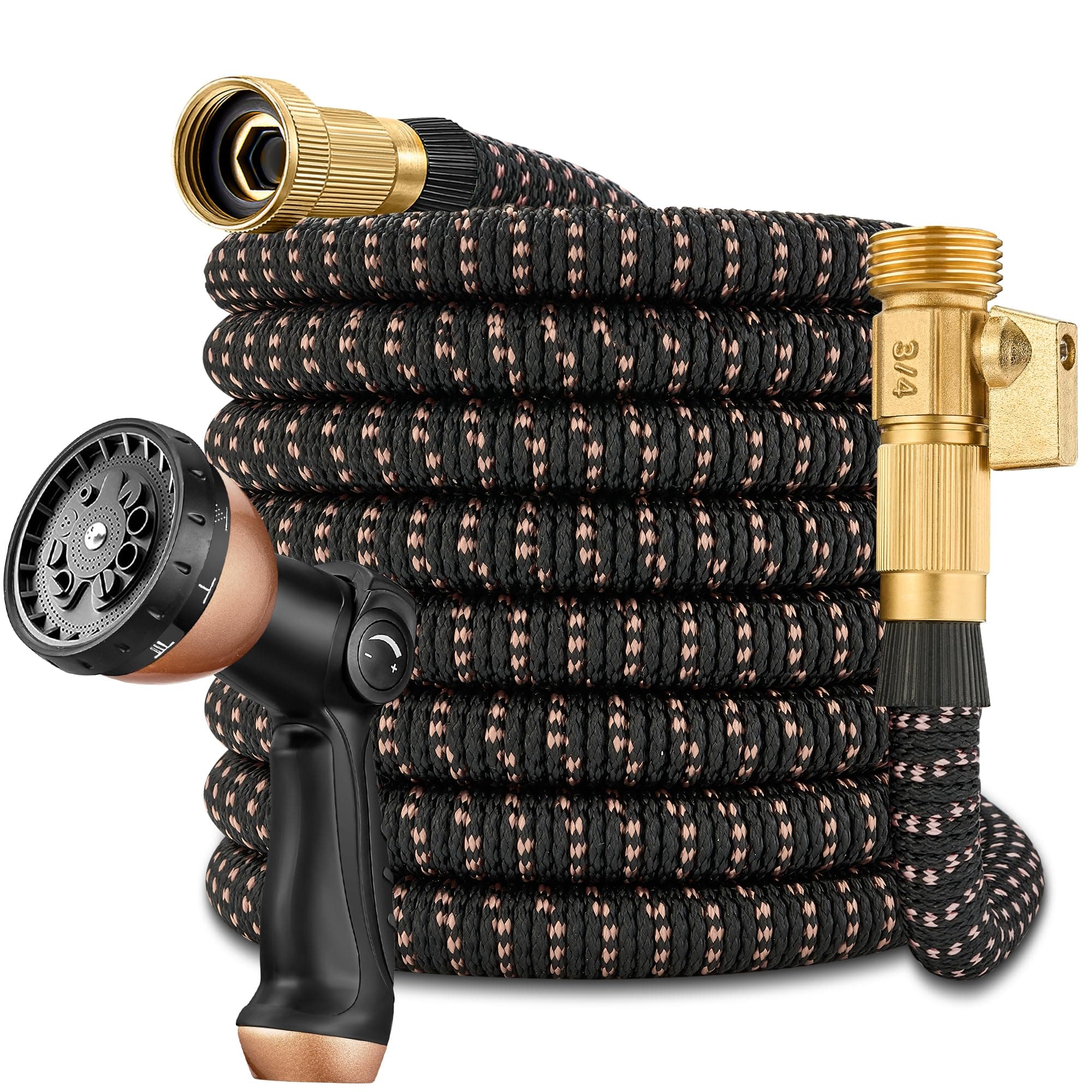 50 Foot Garden Hose – 2026 Upgarded Expandable Garden Hose w/10 Pattern Spray Nozzle, 650psi Brass 3/4” Fittings – Lightweight, Durable, Kink-Free, Retractable Water Hoses for Gardening(Black Gold)