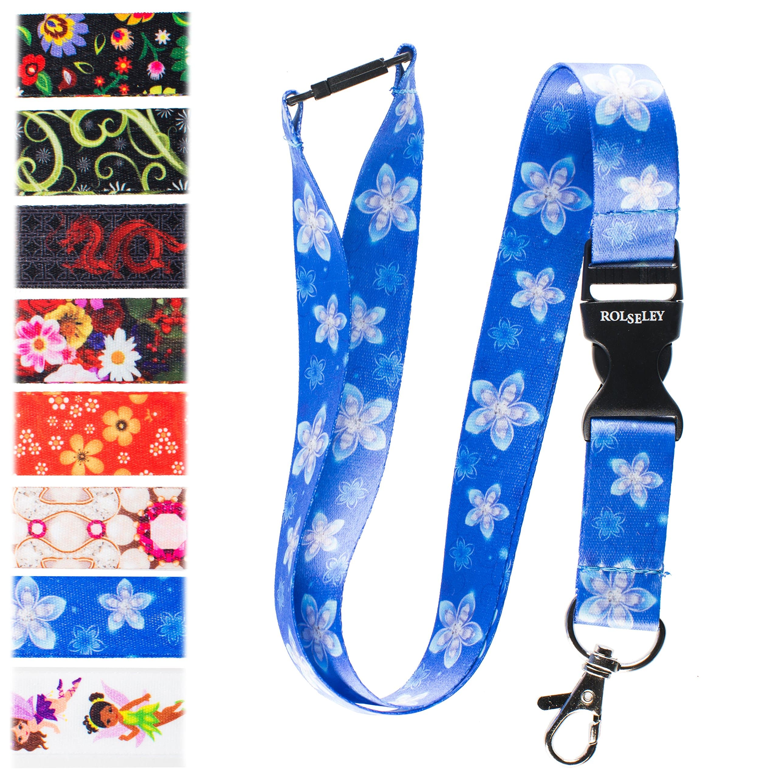 Beautiful Lanyard Neck Strap with Frozen Flower Pattern with Metal Clip