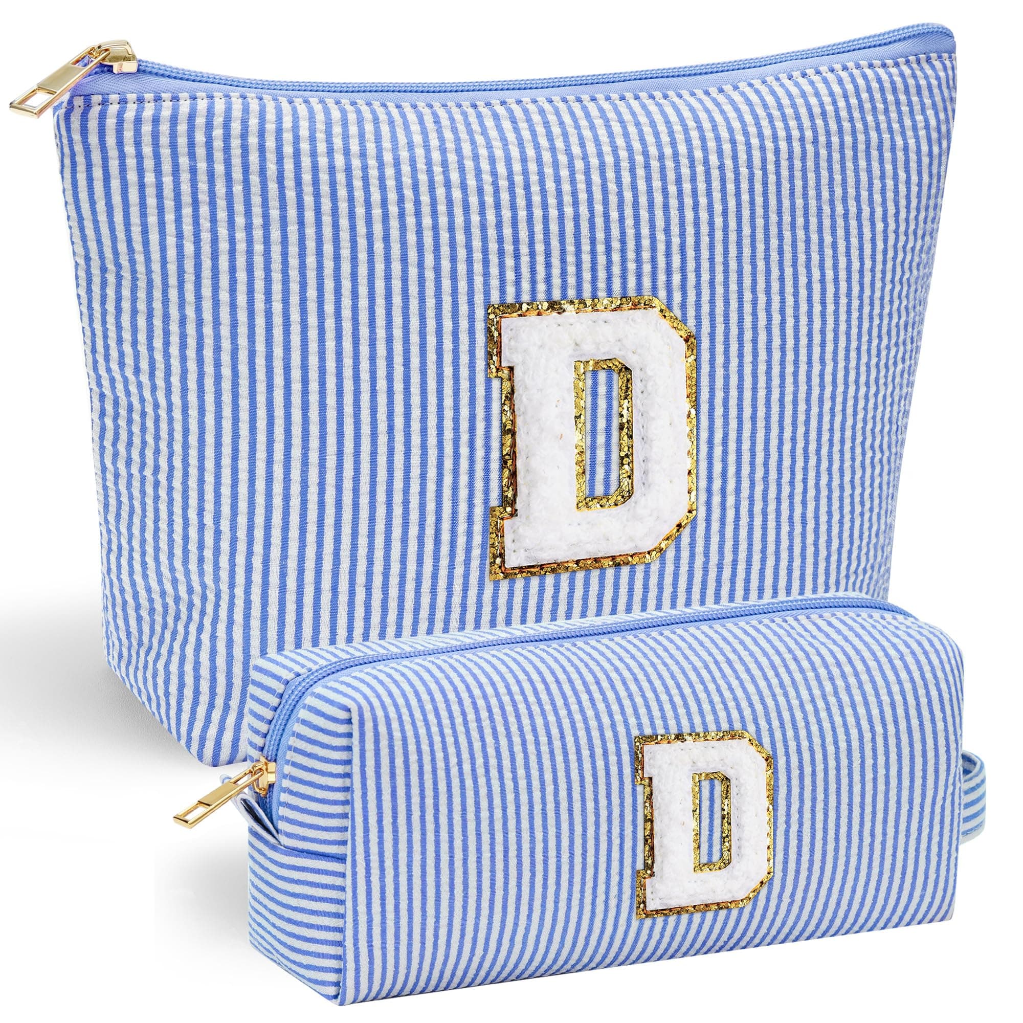 YOOLIFE Birthday Gifts for Kids Teen Girls Women Initial 2 Makeup Bags Cosmetic Bag Travel Makeup Bag Birthday Gifts, Blue, 11.02" x 3.35" x 7.48", D