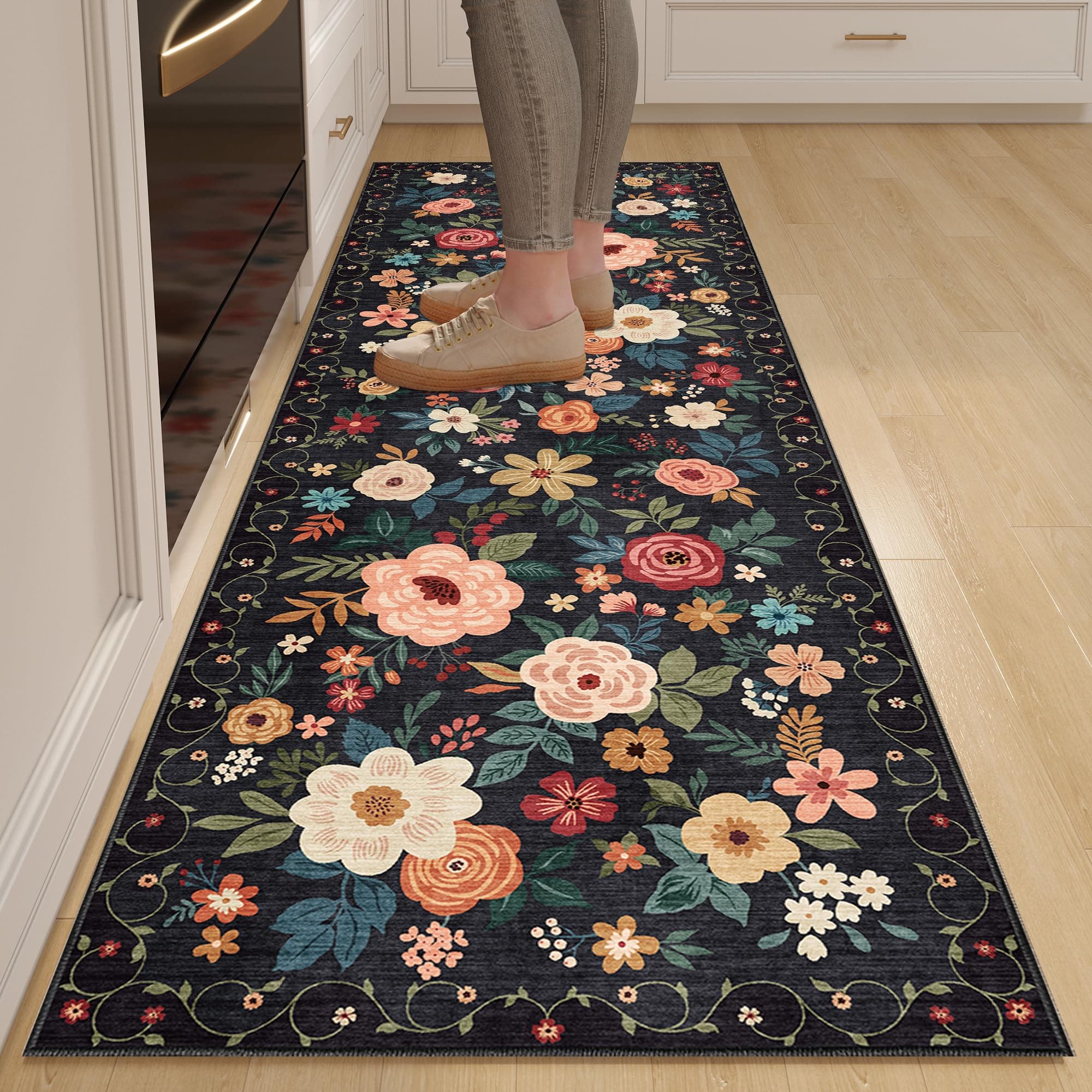 DUKINO 2x6 Runner Rug for Hallway, Washable Runner Rug Non Slip, Black