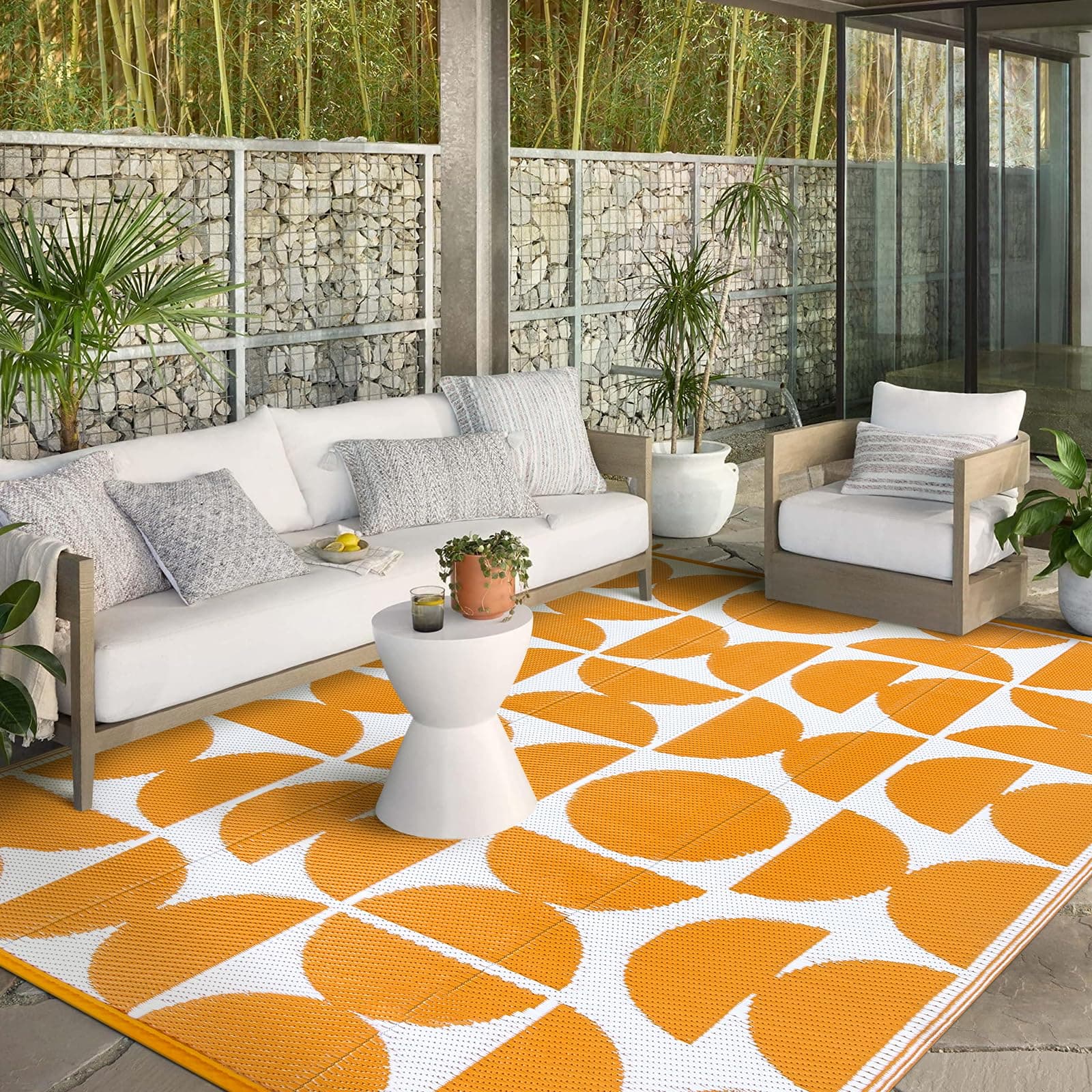 Wonnitar Outdoor Rugs 8x10 Waterproof Plastic Straw Rug, Large Outdoor Camping Rug for RV, Reversible Portable Outside Lightweight Area Rug for Backyard Balcony Beach Picnic (Orange,8'x10')